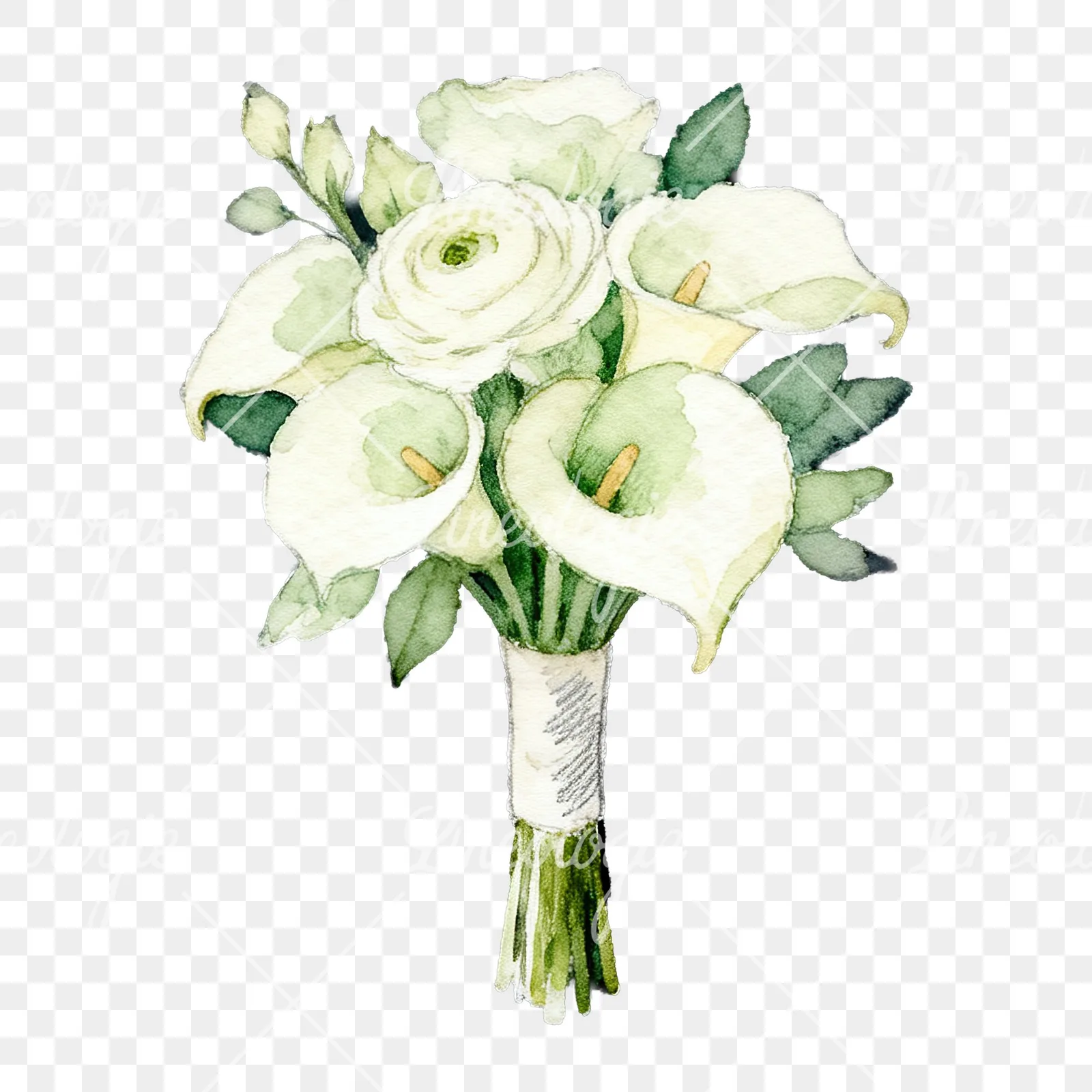 Watercolor elegant cream wedding bouquet clipart 7 of 9 on a transparent background (PNG)