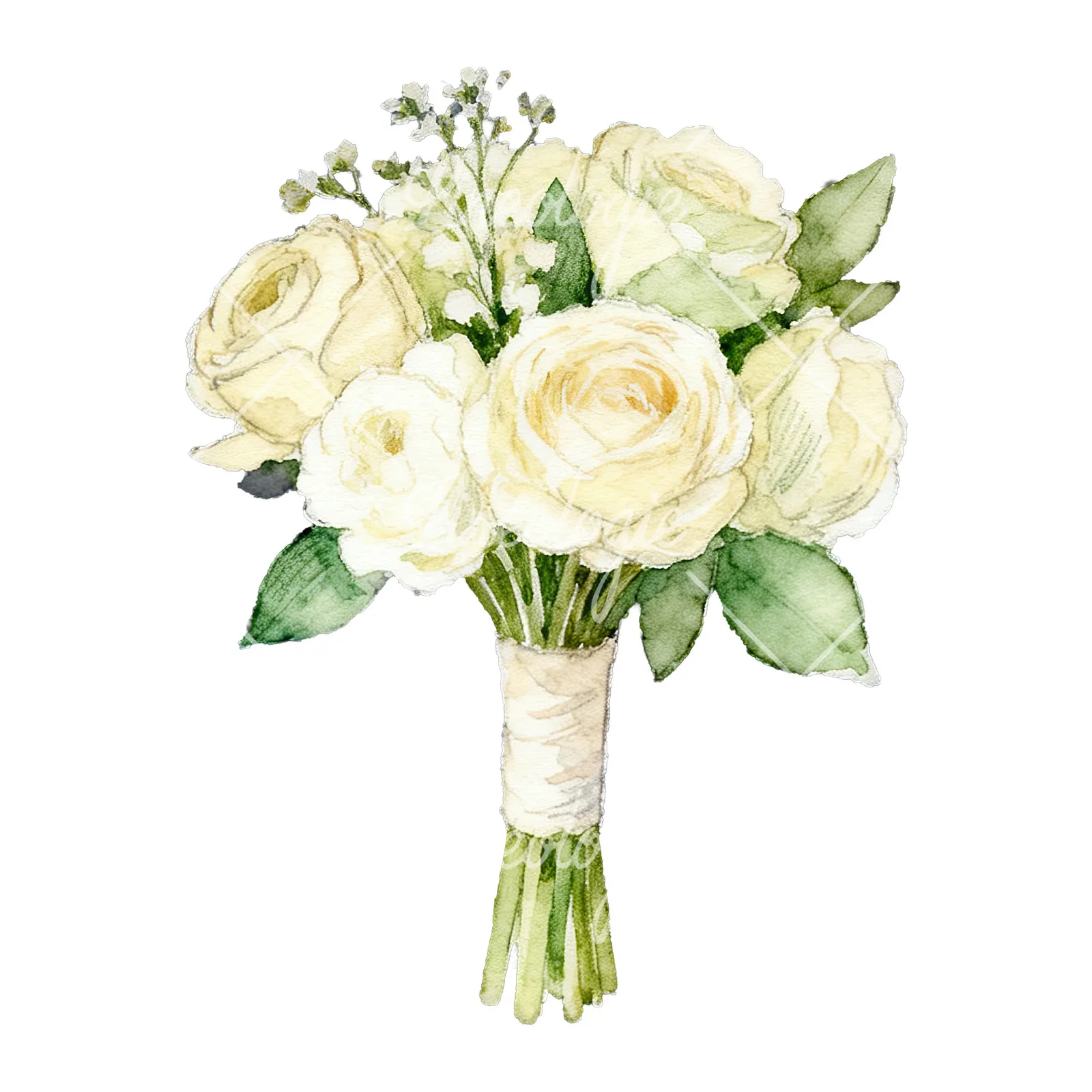Watercolor elegant cream wedding bouquet clipart 8 of 9 on a white background (JPG)