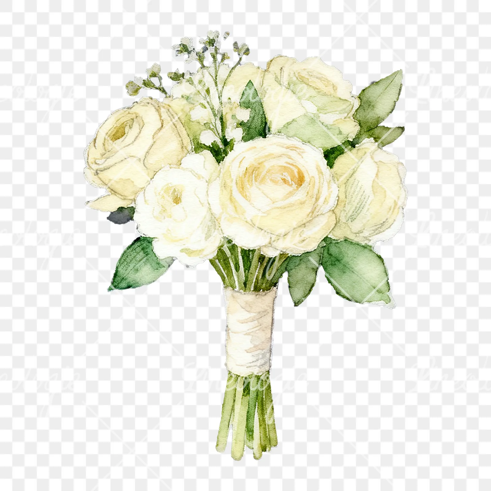 Watercolor elegant cream wedding bouquet clipart 8 of 9 on a transparent background (PNG)