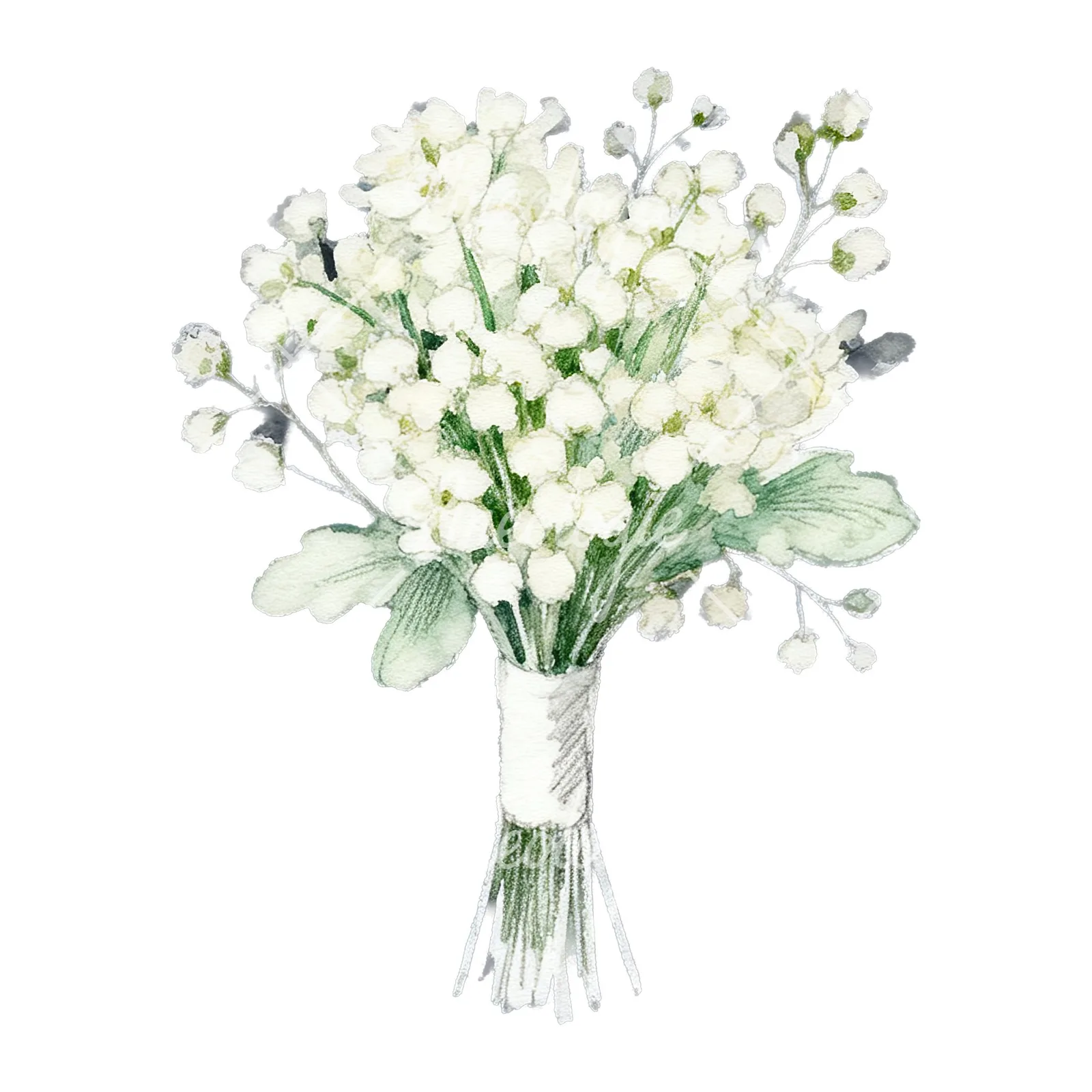 Watercolor elegant cream wedding bouquet clipart 9 of 9 on a white background (JPG)