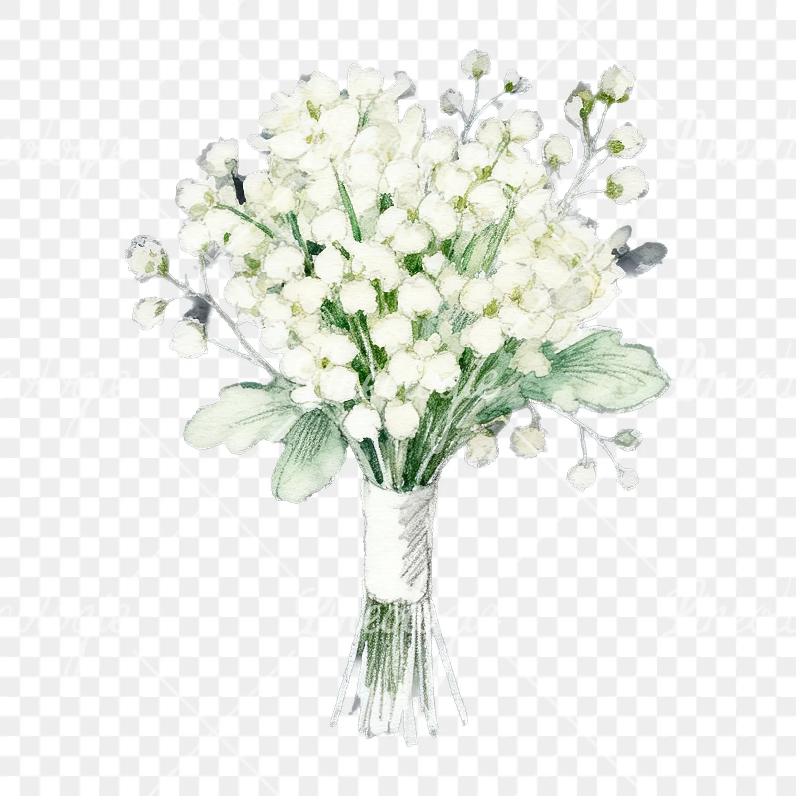 Watercolor elegant cream wedding bouquet clipart 9 of 9 on a transparent background (PNG)
