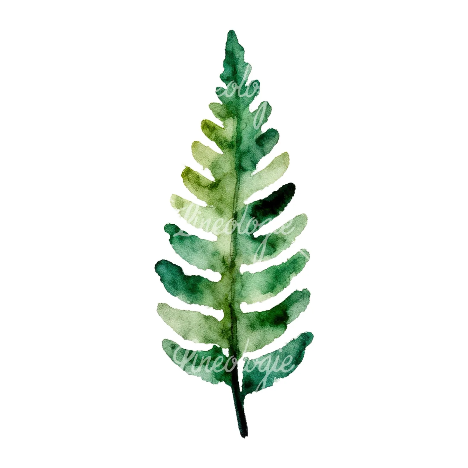 Watercolor fern branch leaf clipart 2 of 9 on a white background (JPG)
