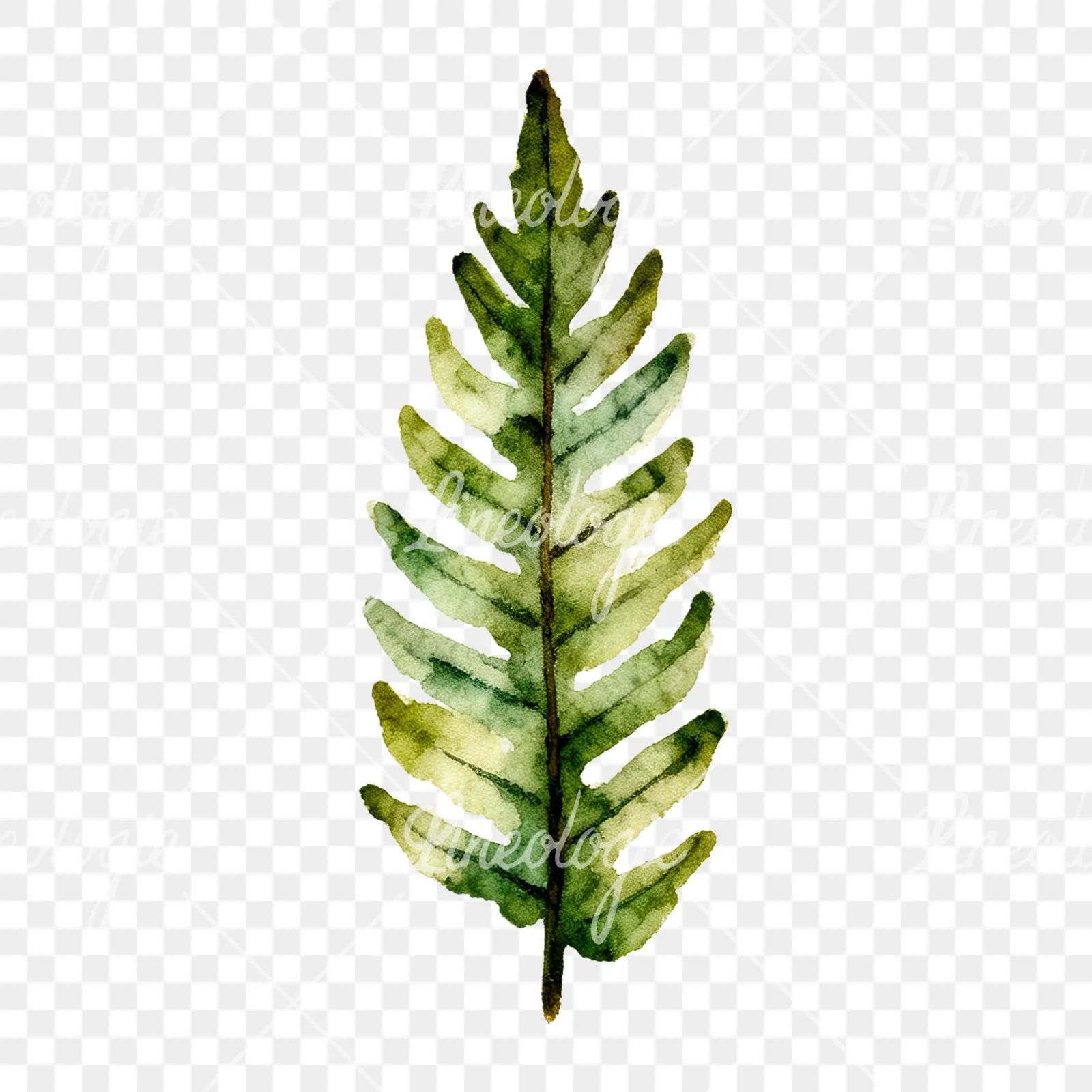 Watercolor fern branch leaf clipart 6 of 9 on a transparent background (PNG)