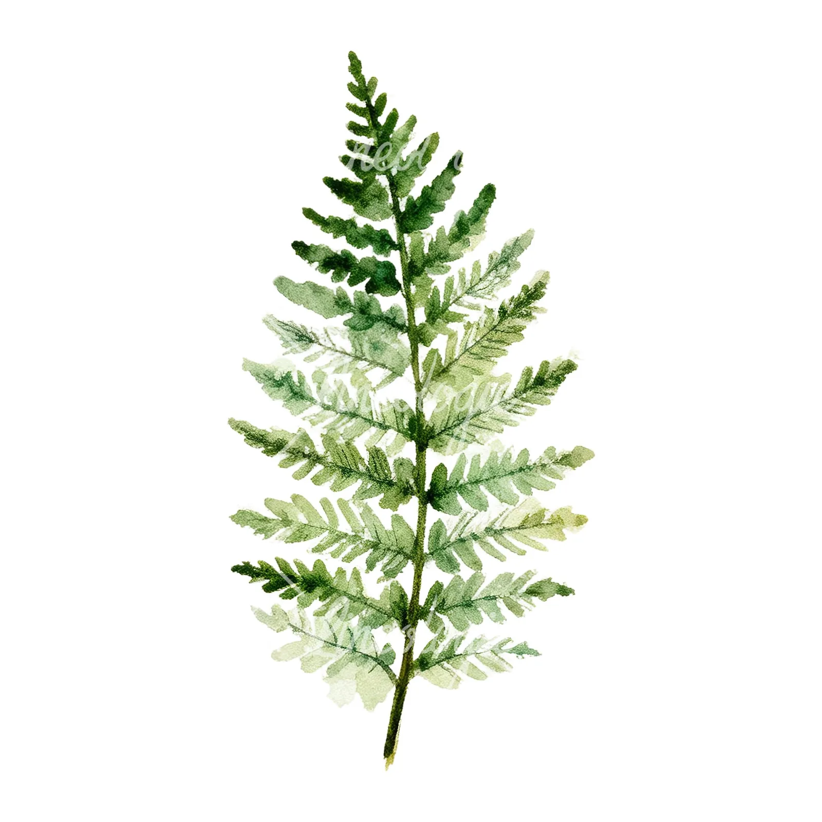 Watercolor fern branch leaf clipart 7 of 9 on a white background (JPG)