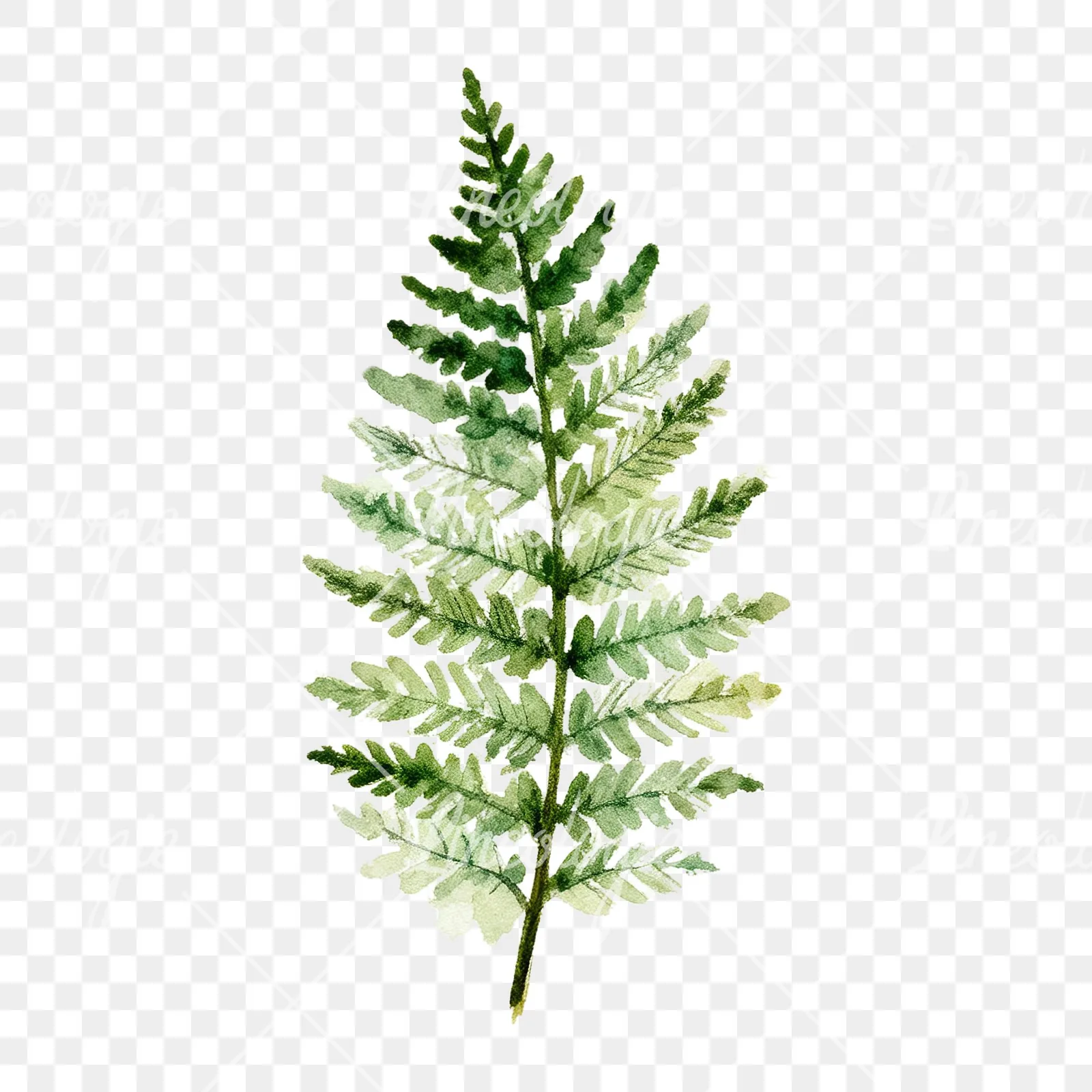 Watercolor fern branch leaf clipart 7 of 9 on a transparent background (PNG)