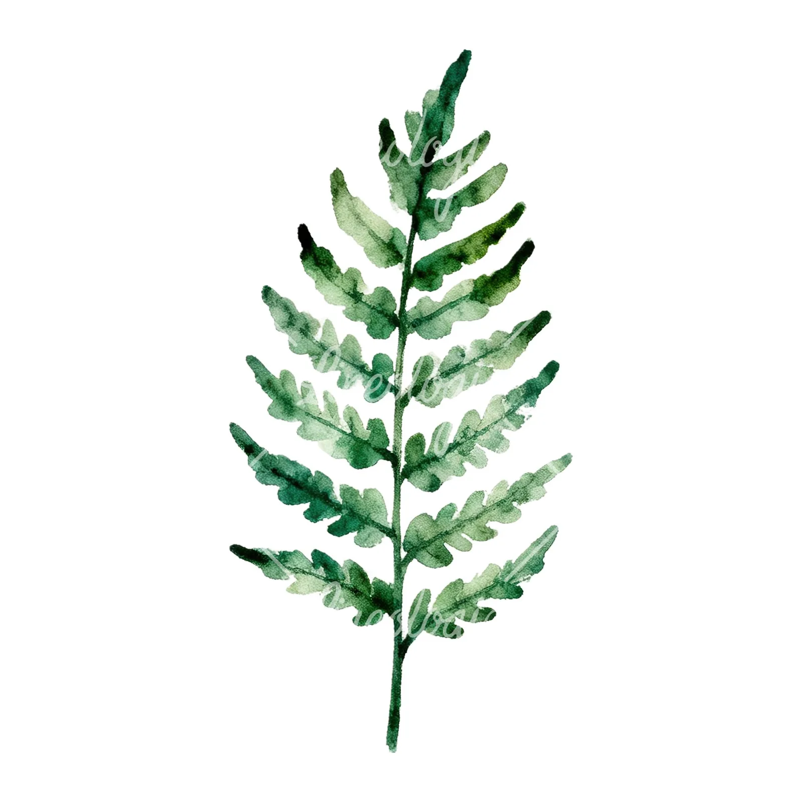 Watercolor fern branch leaf clipart 9 of 9 on a white background (JPG)