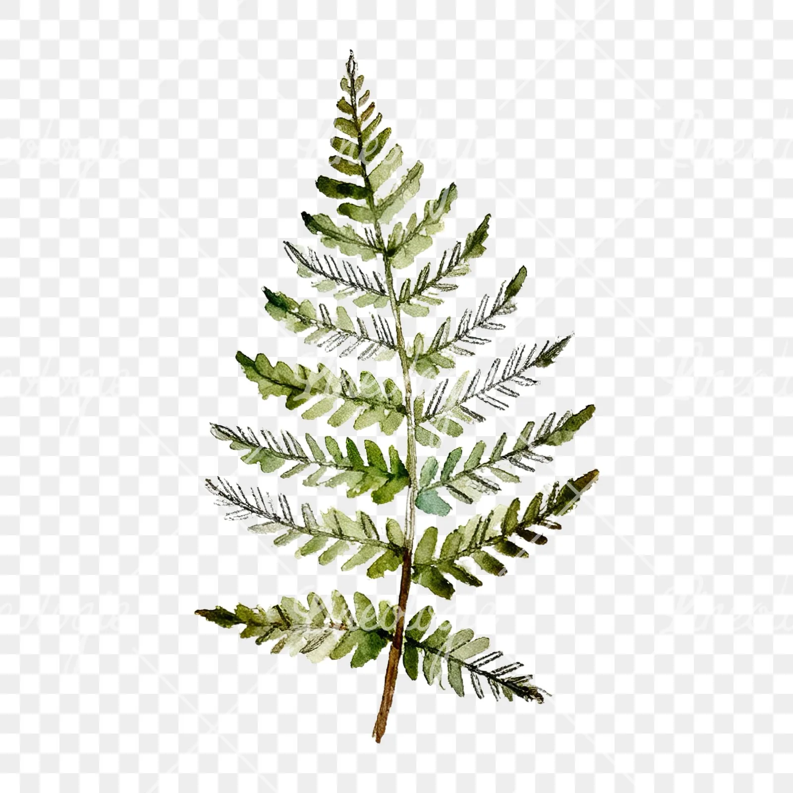 Watercolor fern with palm leaf clipart 1 of 9 on a transparent background (PNG)
