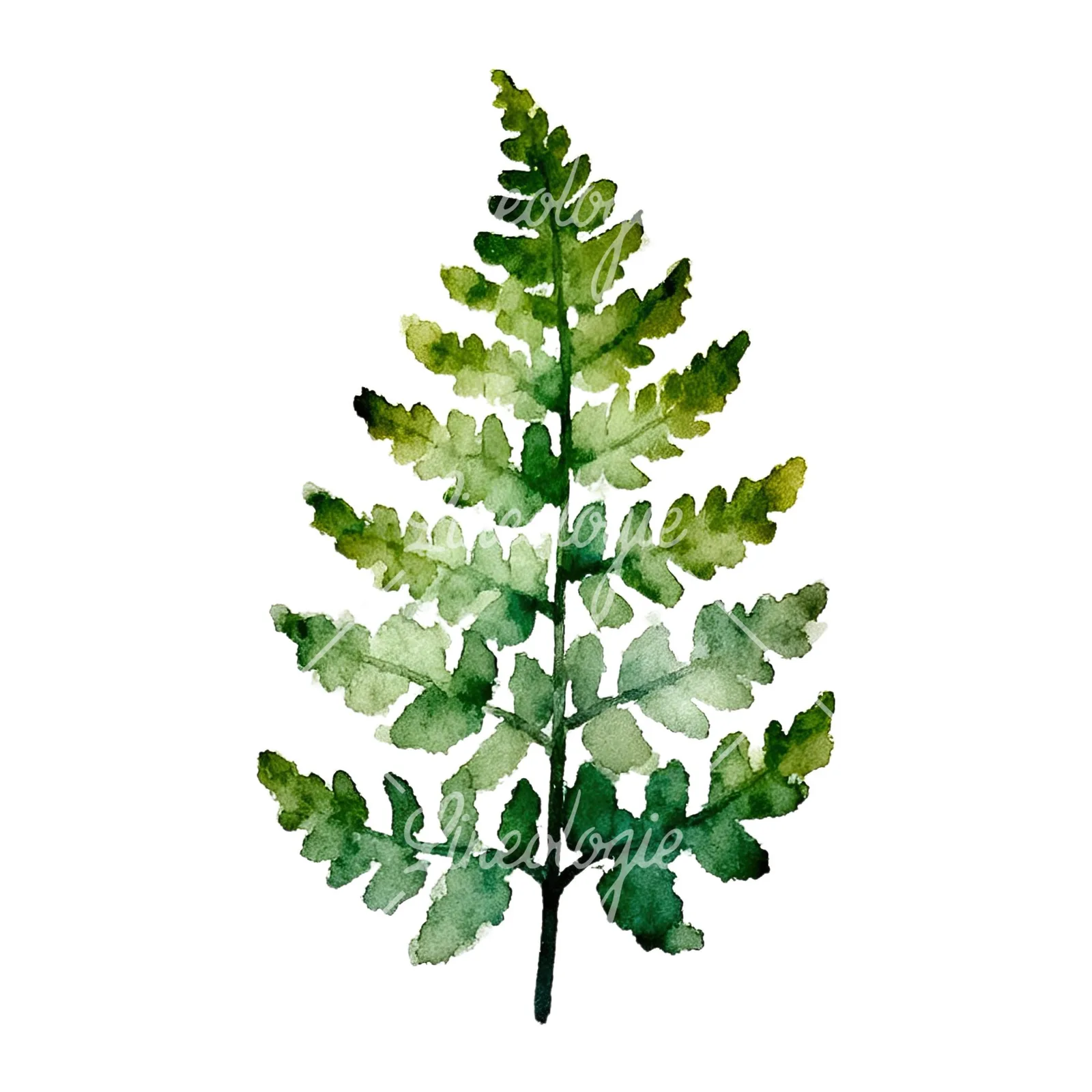 Watercolor fern with palm leaf clipart 2 of 9 on a white background (JPG)