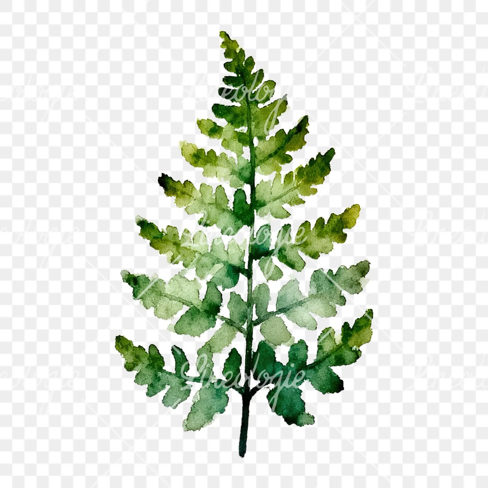 Watercolor fern with palm leaf clipart 2 of 9 on a transparent background (PNG)