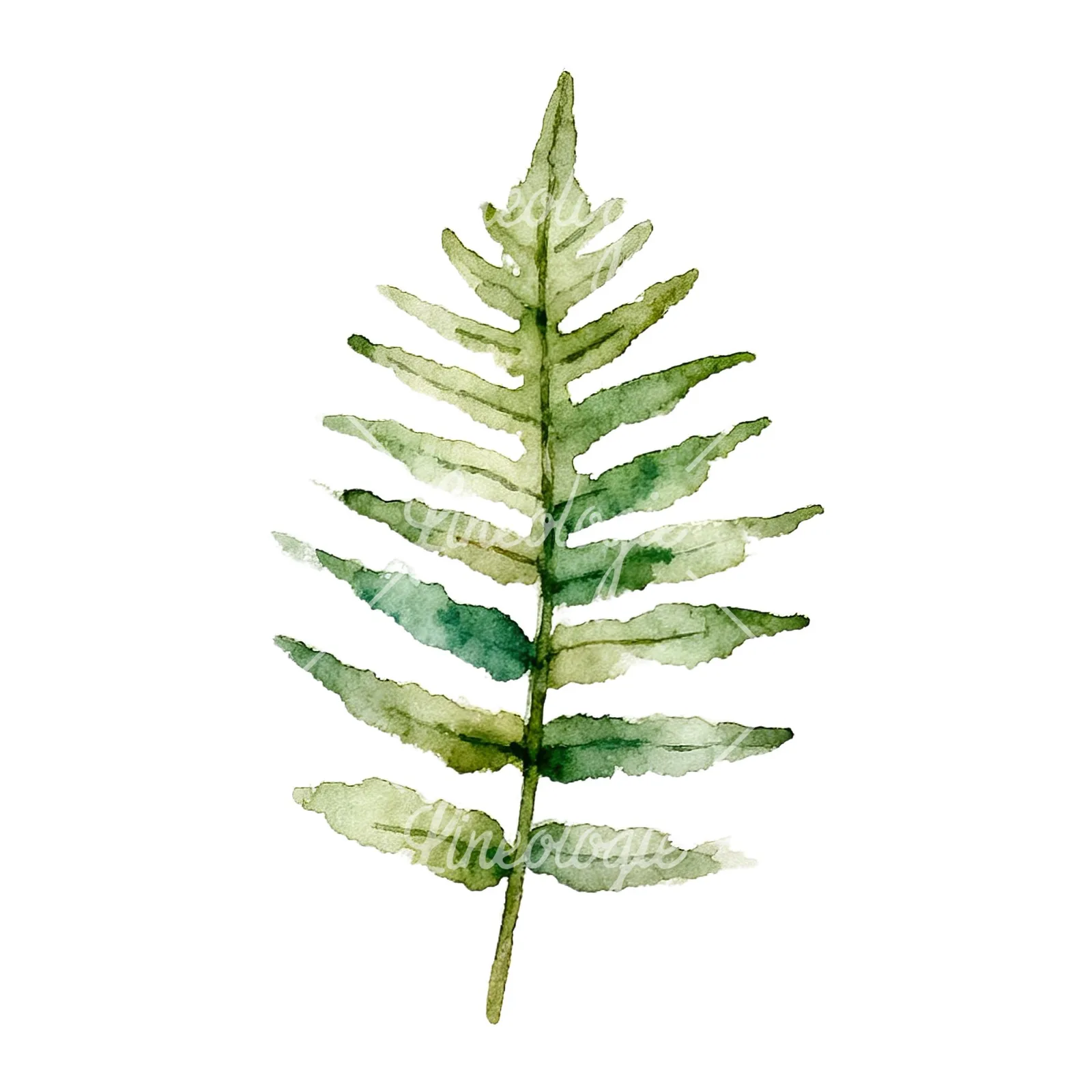 Watercolor fern with palm leaf clipart 3 of 9 on a white background (JPG)