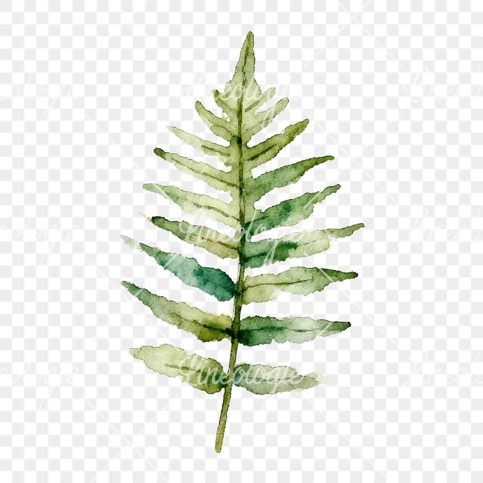 Watercolor fern with palm leaf clipart 3 of 9 on a transparent background (PNG)