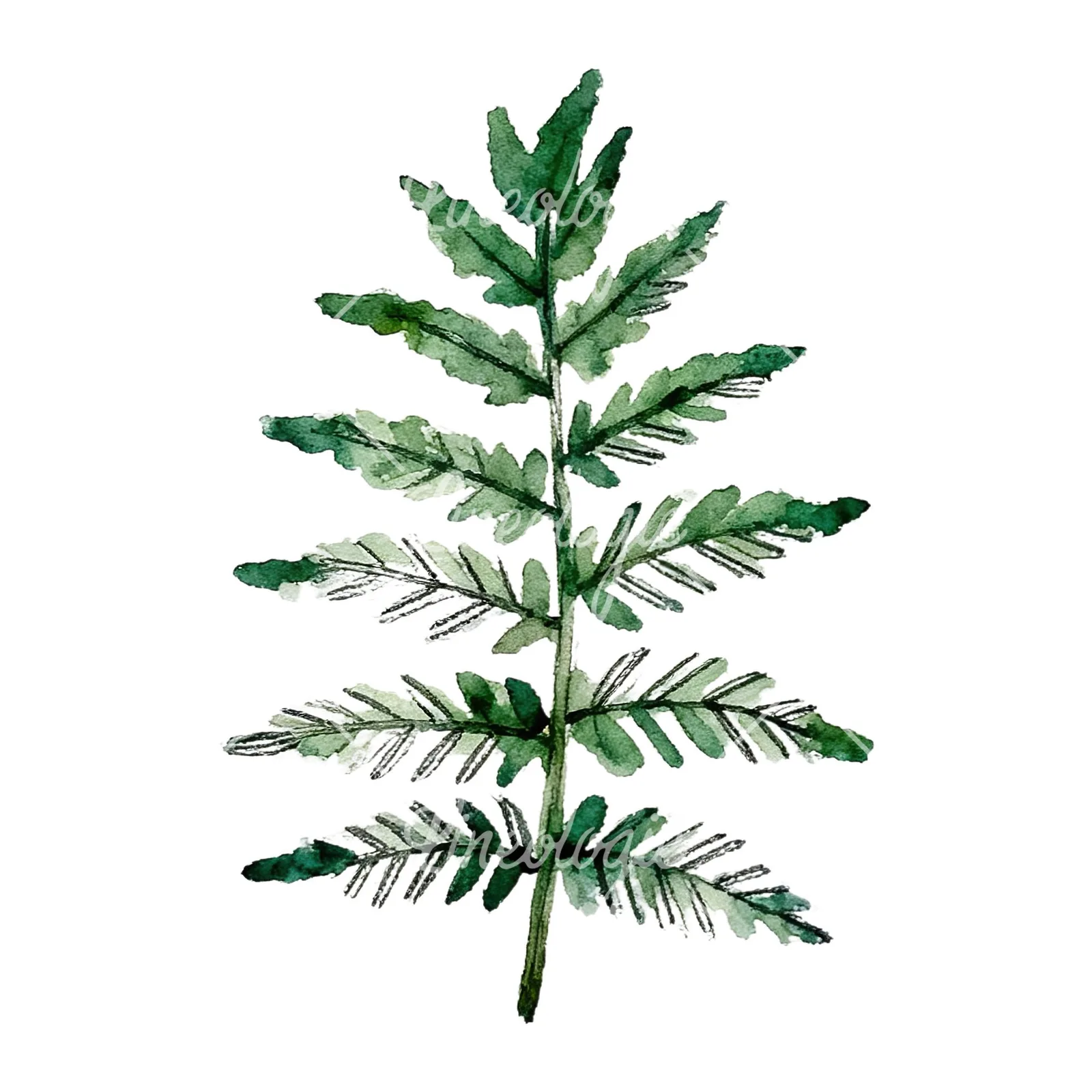 Watercolor fern with palm leaf clipart 4 of 9 on a white background (JPG)