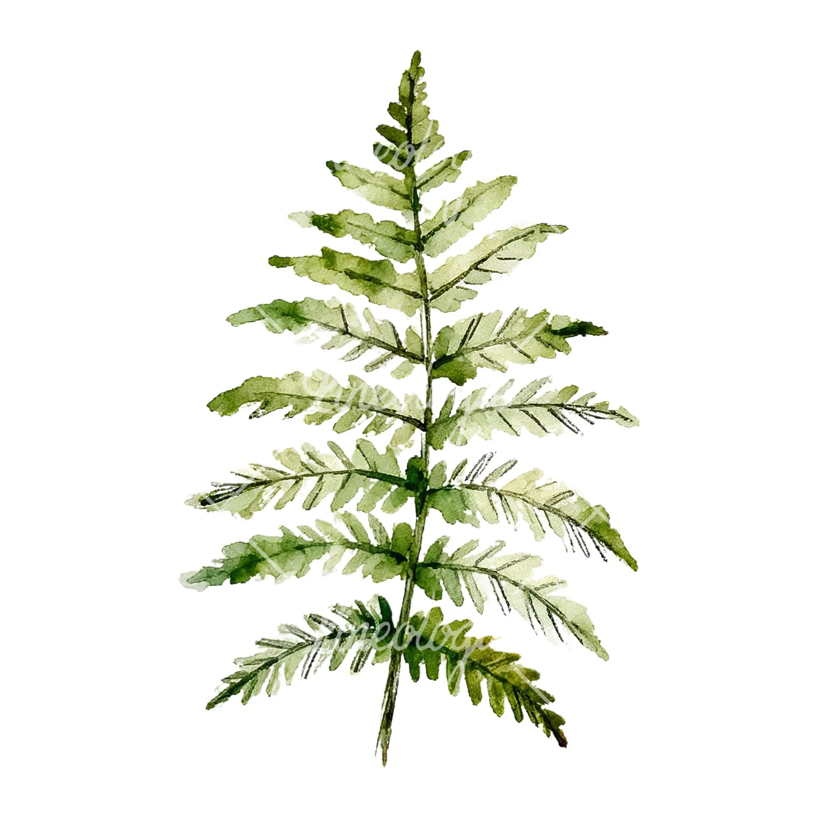 Watercolor fern with palm leaf clipart 7 of 9 on a white background (JPG)