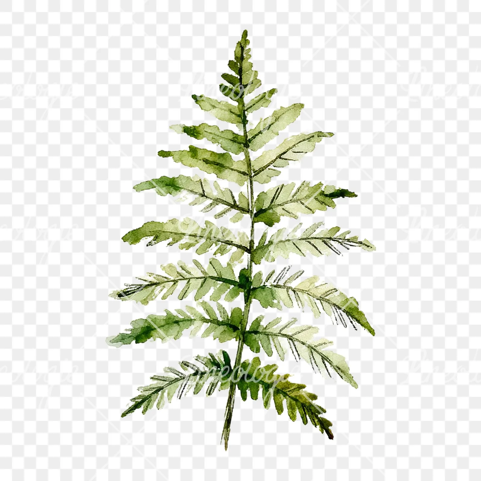 Watercolor fern with palm leaf clipart 7 of 9 on a transparent background (PNG)