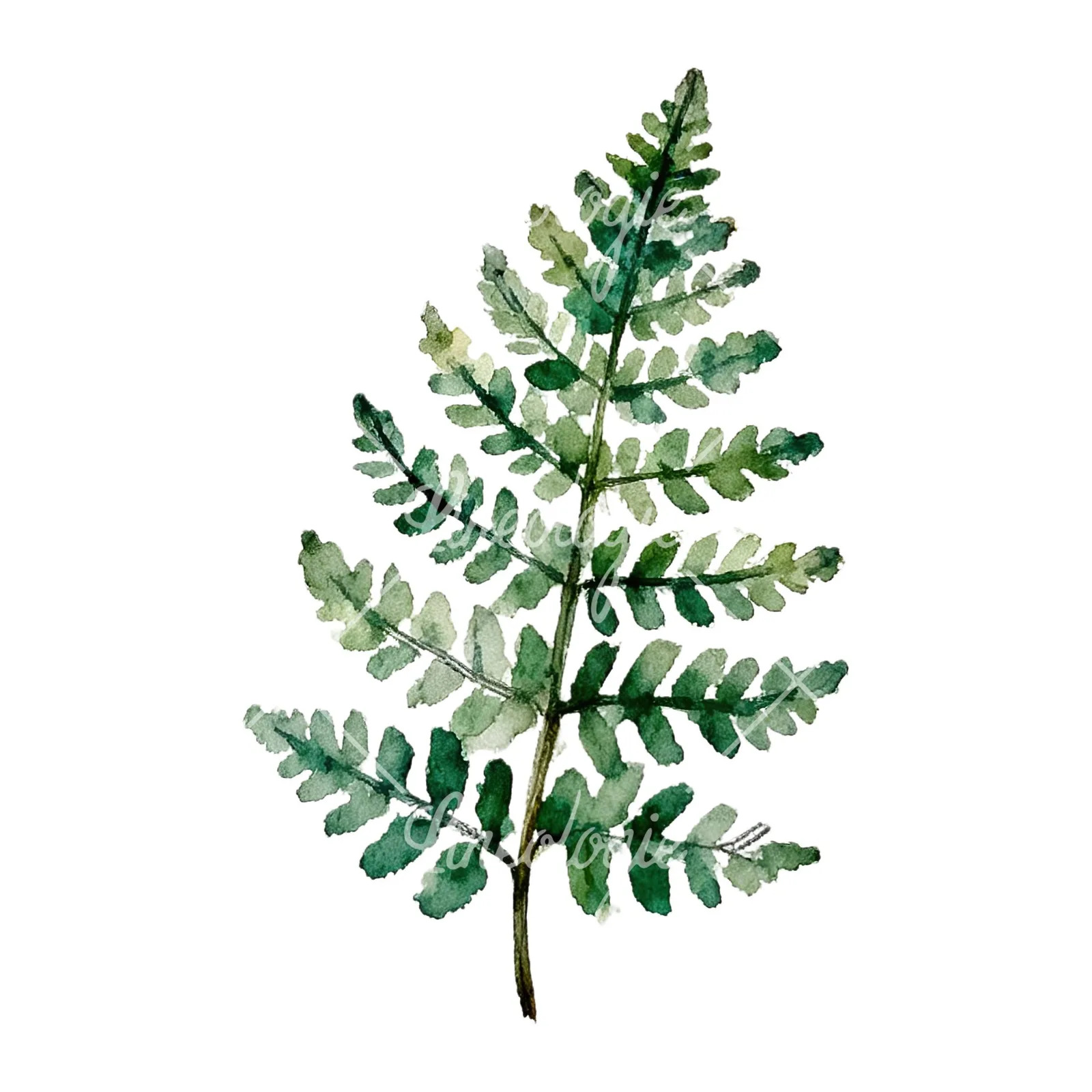 Watercolor fern with palm leaf clipart 8 of 9 on a white background (JPG)