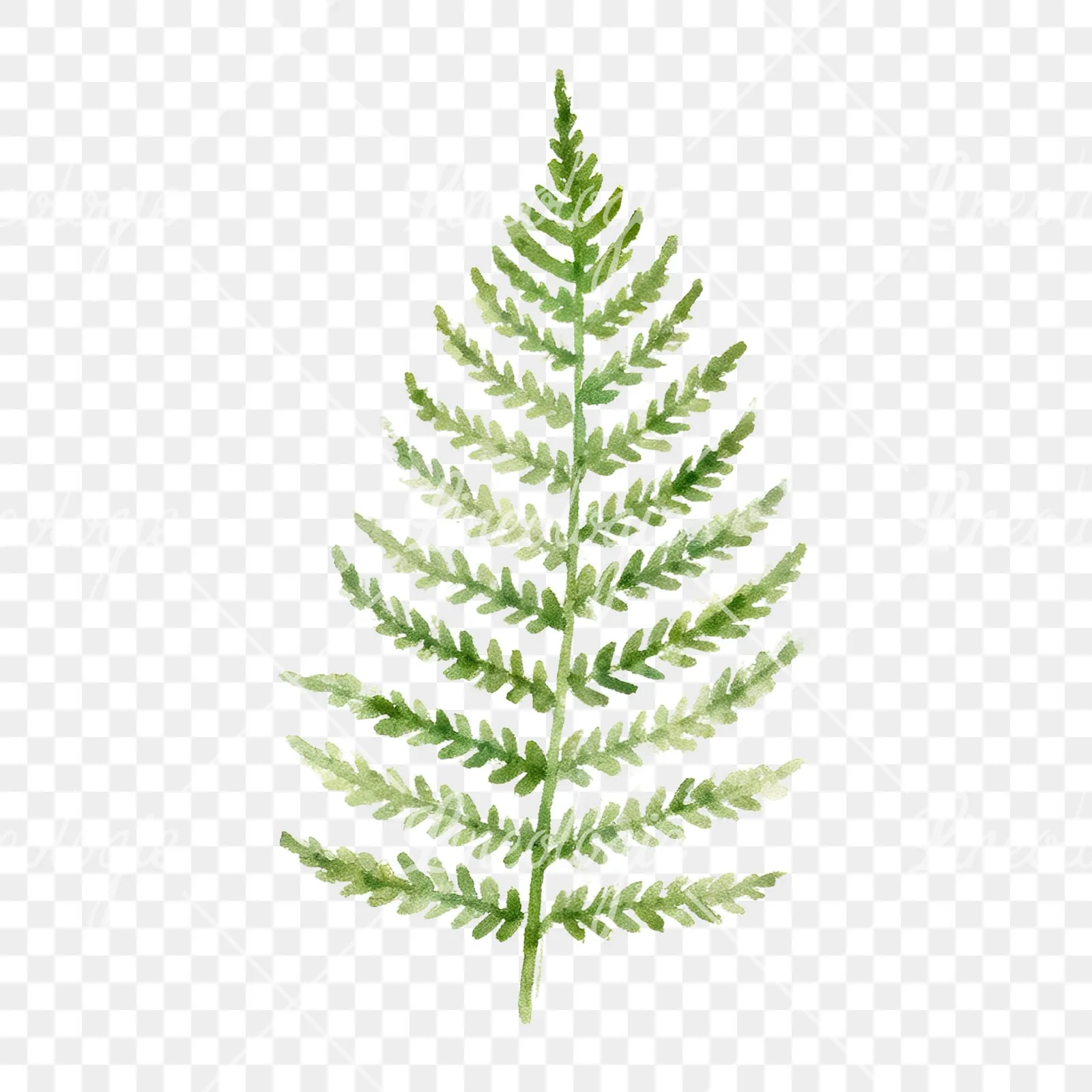 Watercolor fern with olive tones clipart 2 of 9 on a transparent background (PNG)