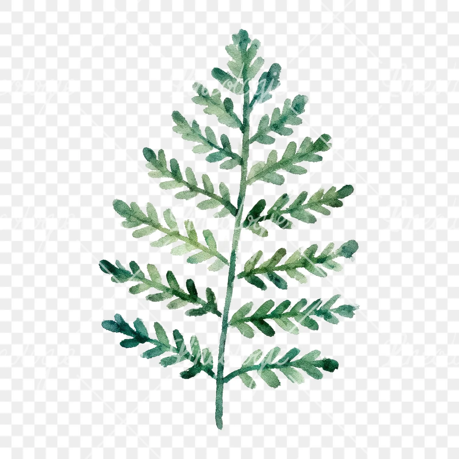 Watercolor fern with olive tones clipart 4 of 9 on a transparent background (PNG)