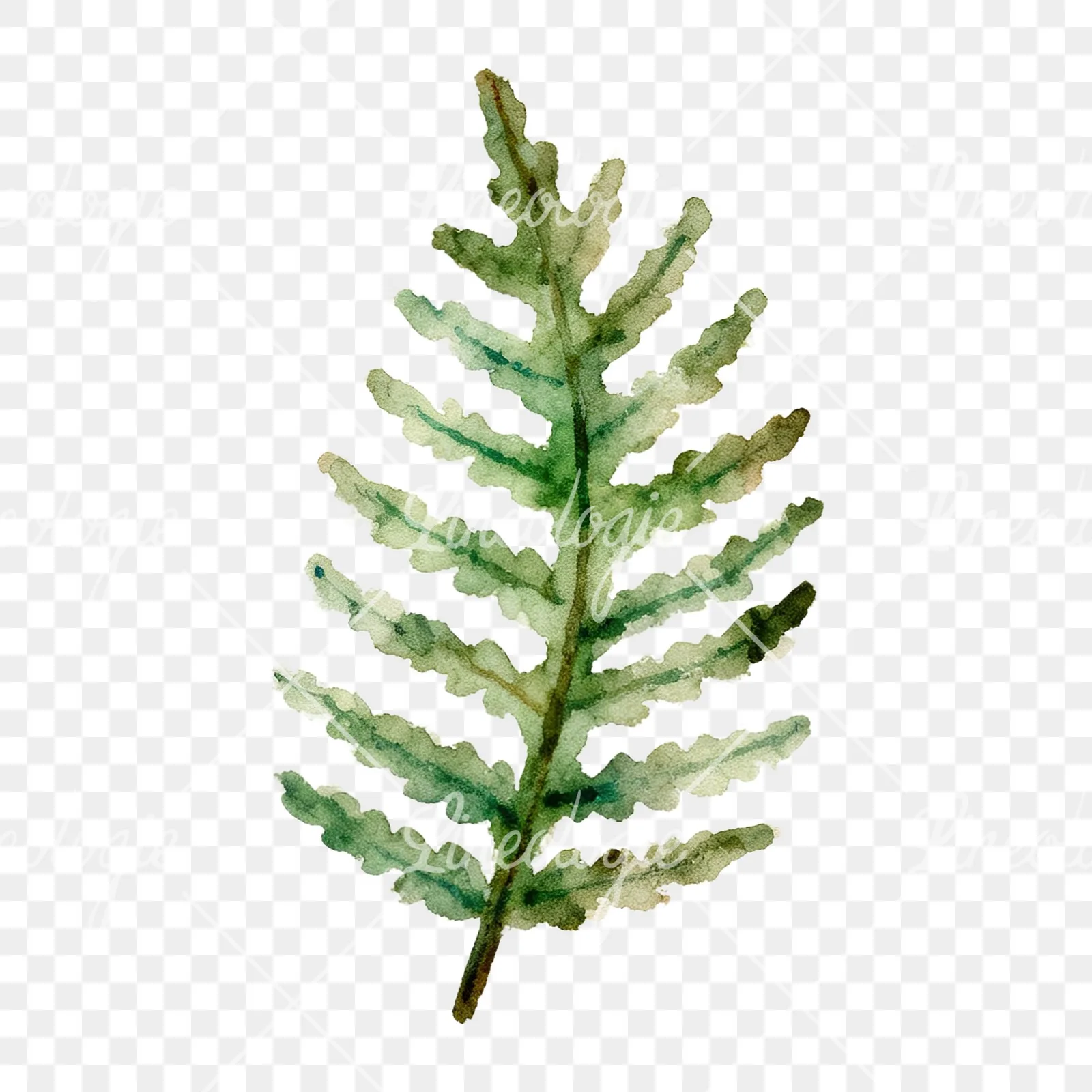 Watercolor fern with olive tones clipart 5 of 9 on a transparent background (PNG)