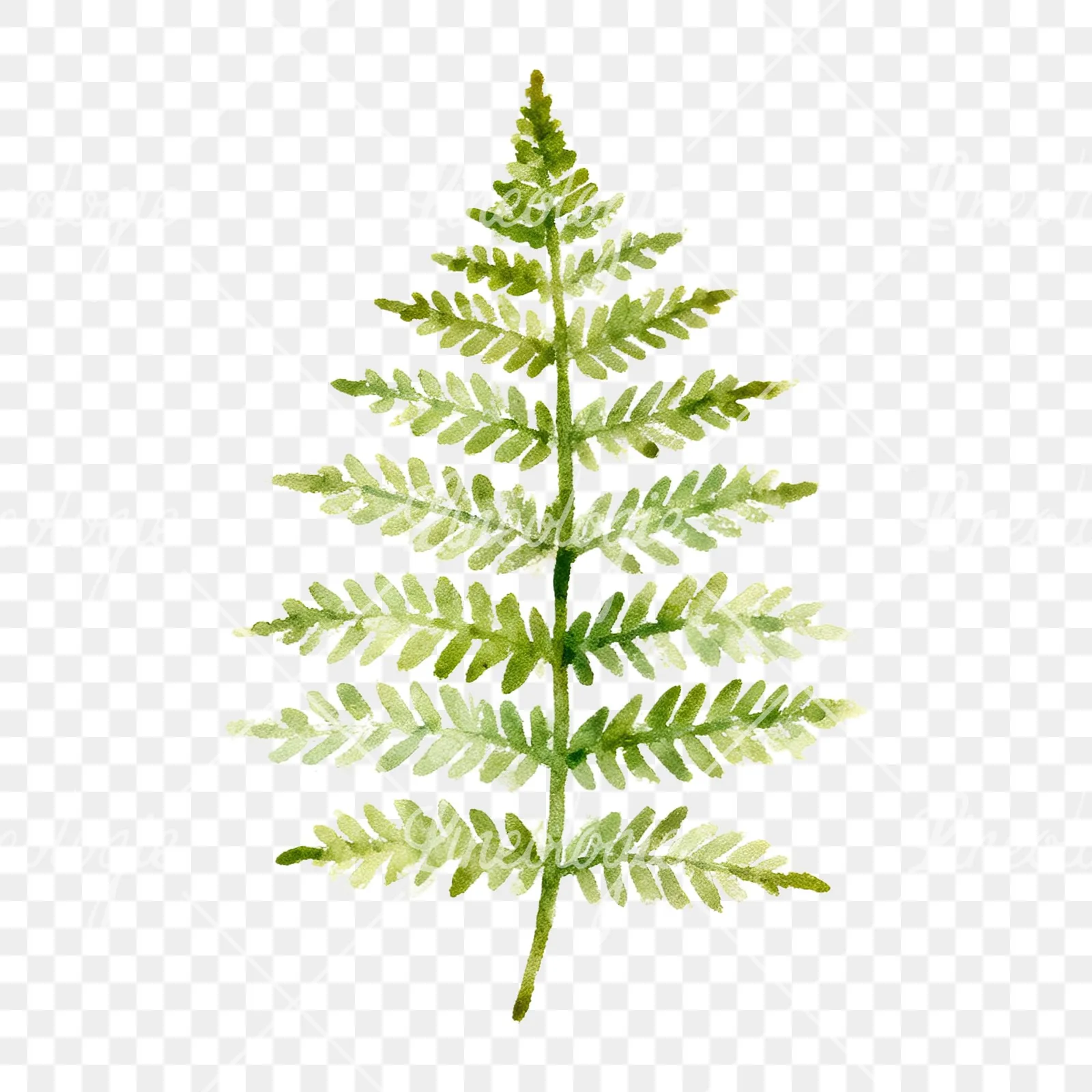 Watercolor fern with olive tones clipart 6 of 9 on a transparent background (PNG)