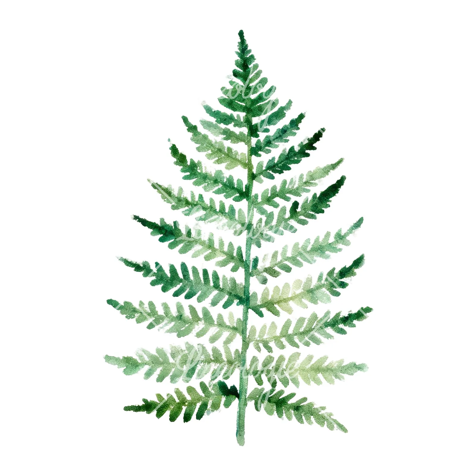 Watercolor fern with olive tones clipart 8 of 9 on a white background (JPG)