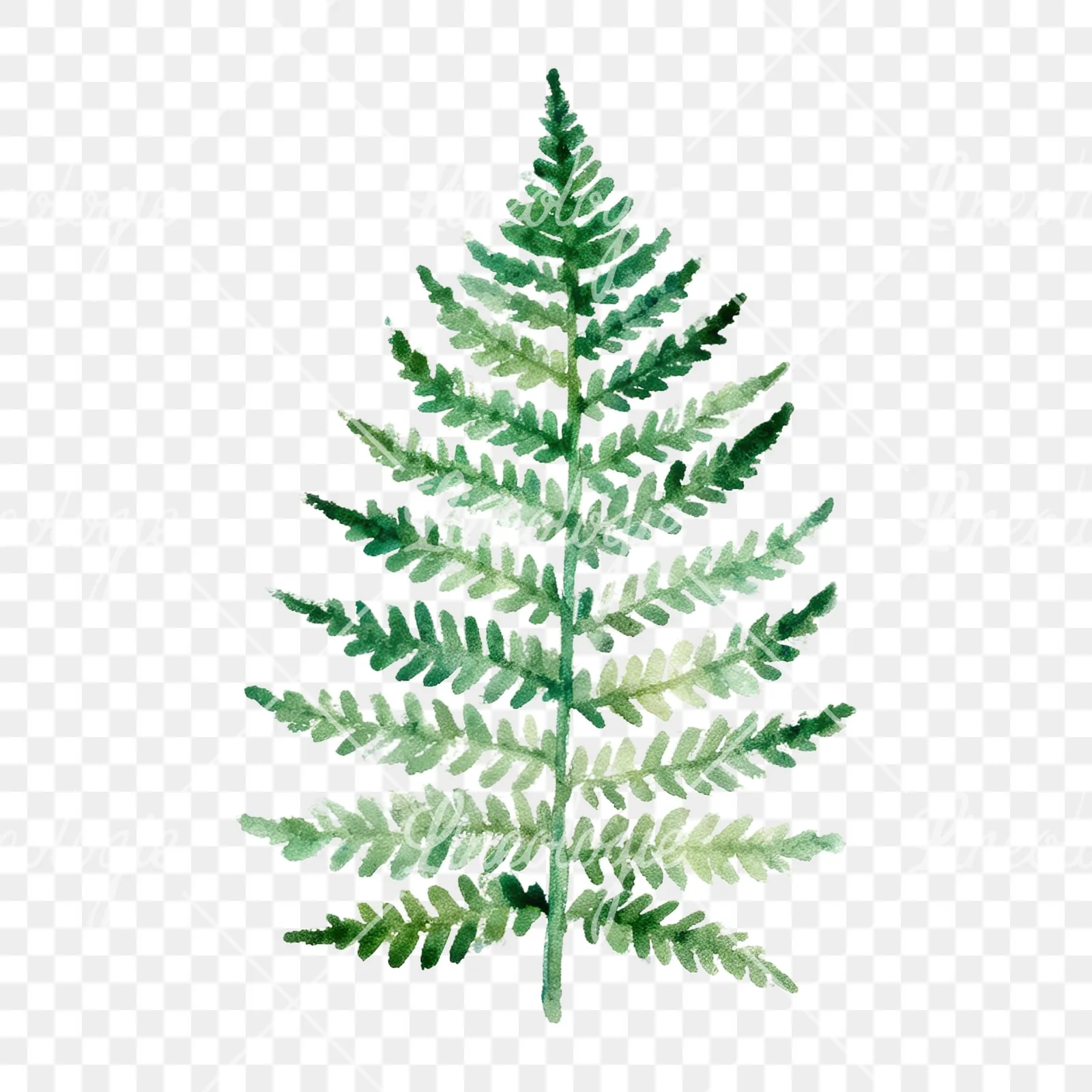 Watercolor fern with olive tones clipart 8 of 9 on a transparent background (PNG)