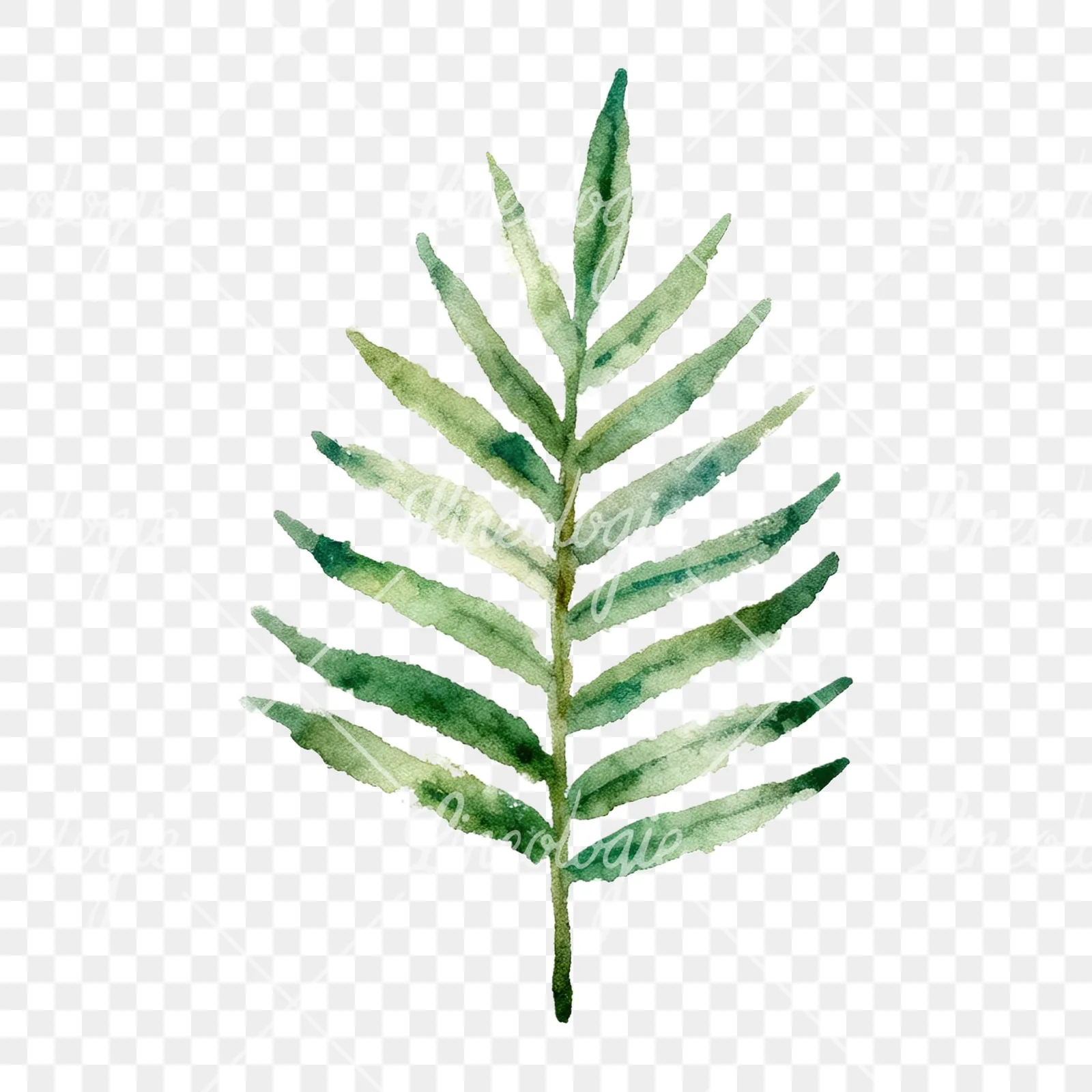 Watercolor fern with olive tones clipart 9 of 9 on a transparent background (PNG)