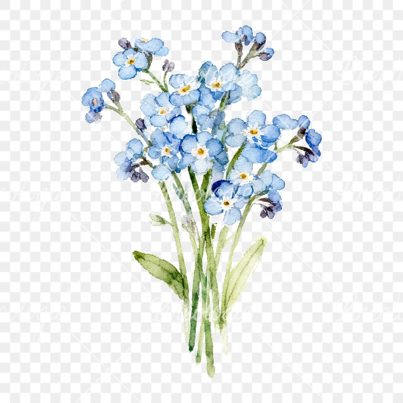 Watercolor blue and purple forget me not bouquet clipart 3 of 9 on a transparent background (PNG)
