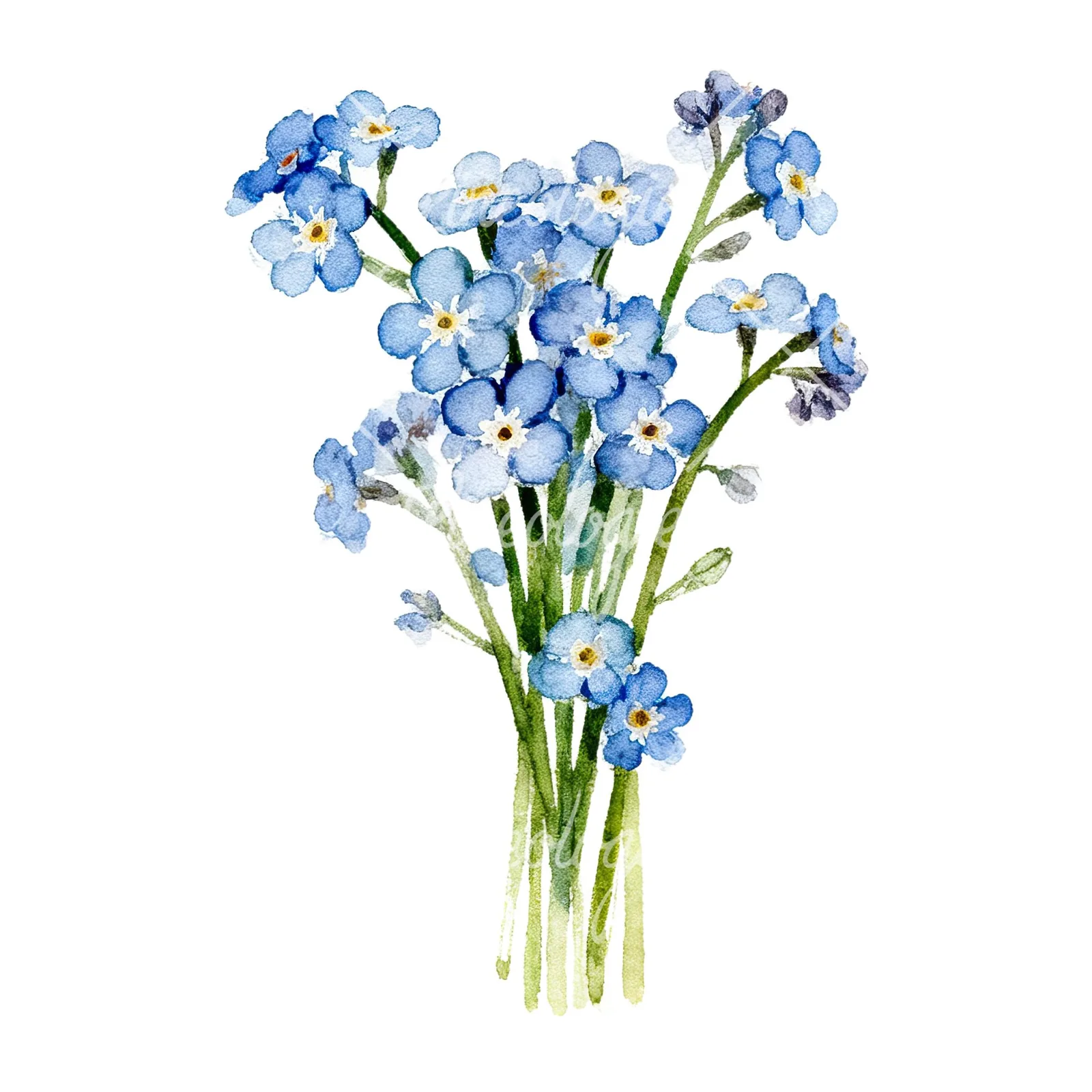 Watercolor blue and purple forget me not bouquet clipart 4 of 9 on a white background (JPG)