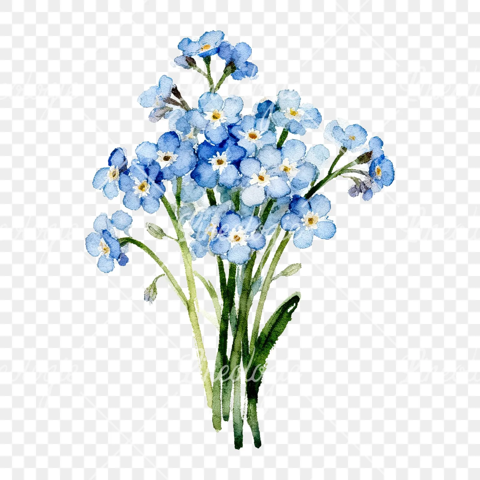 Watercolor blue and purple forget me not bouquet clipart 5 of 9 on a transparent background (PNG)