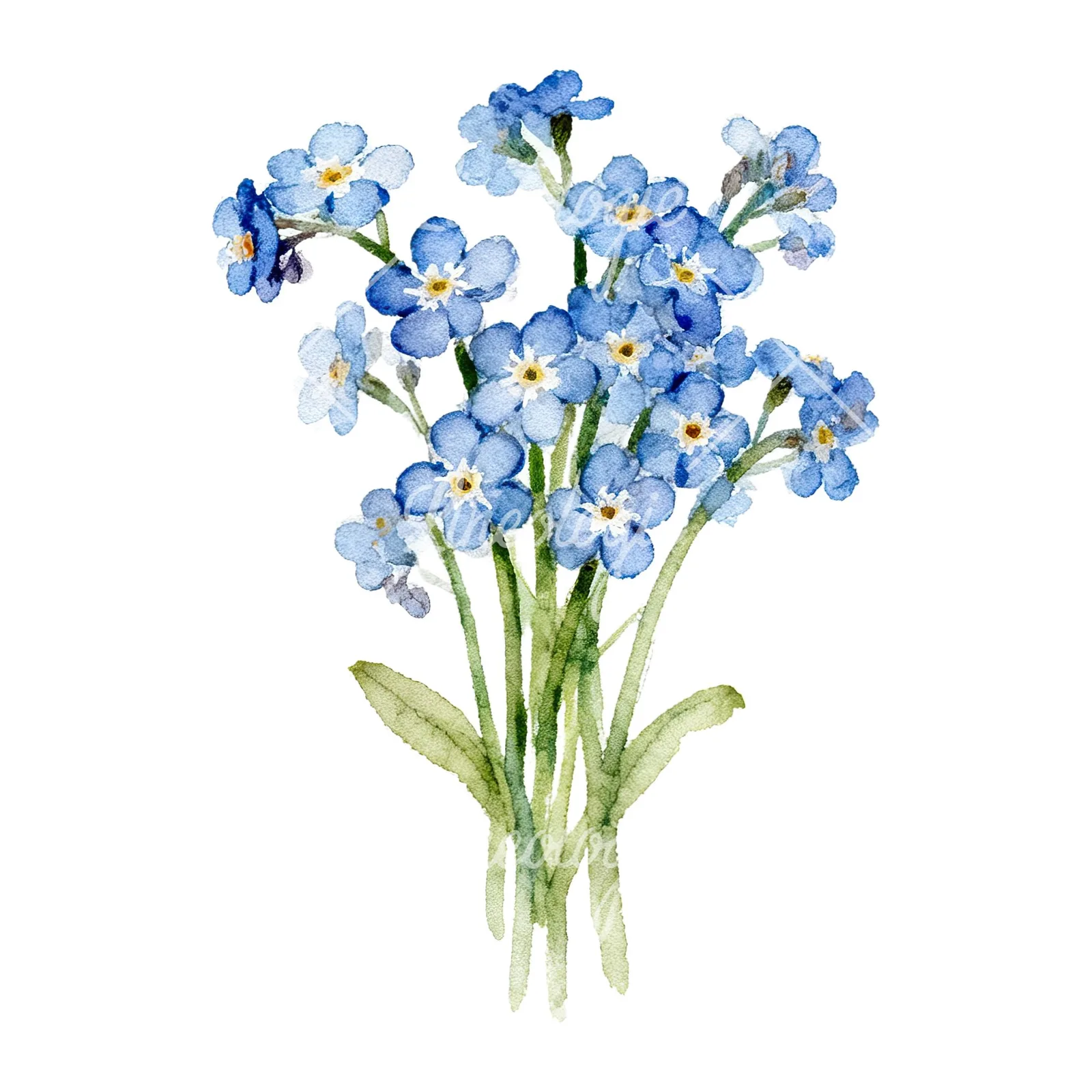 Watercolor blue and purple forget me not bouquet clipart 6 of 9 on a white background (JPG)