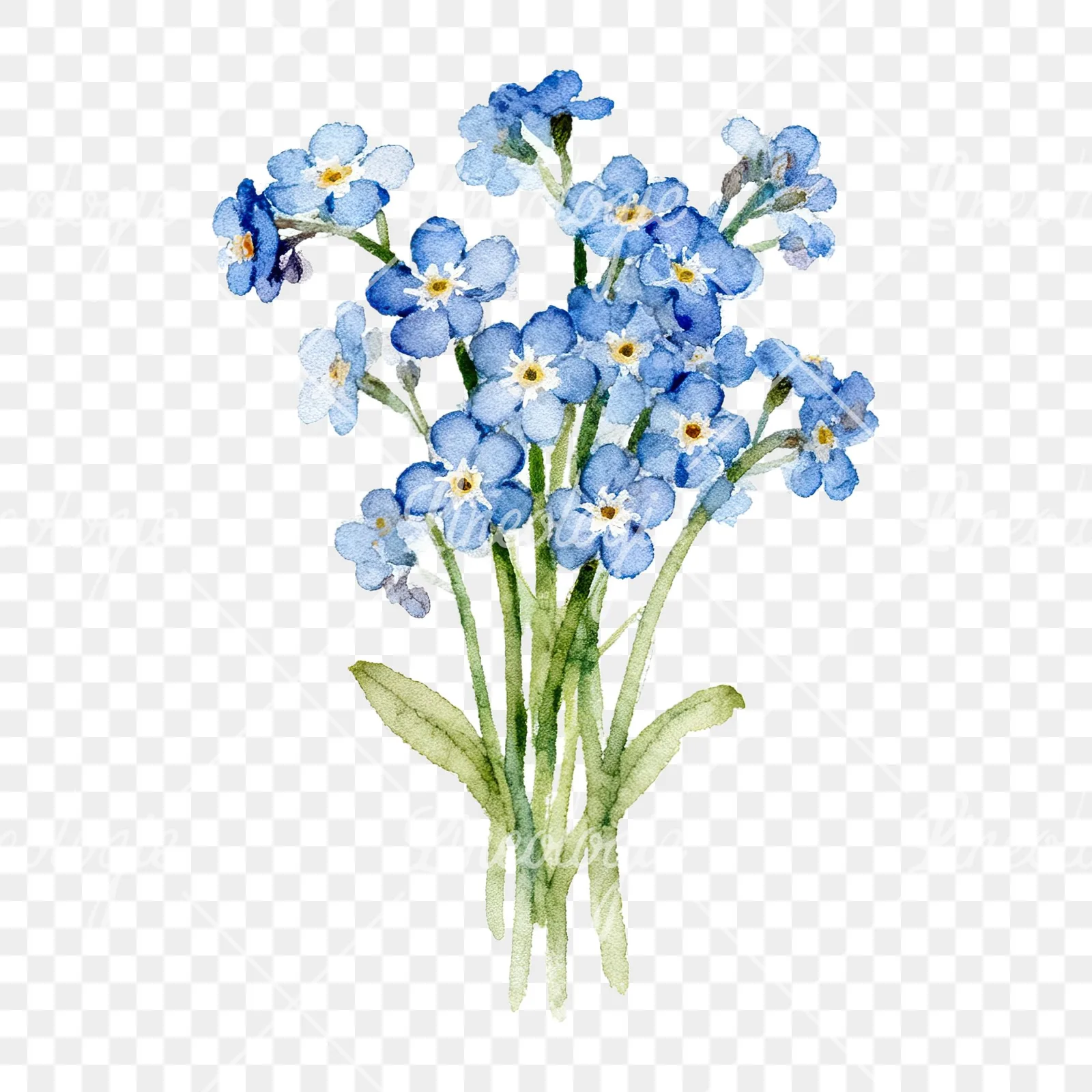 Watercolor blue and purple forget me not bouquet clipart 6 of 9 on a transparent background (PNG)