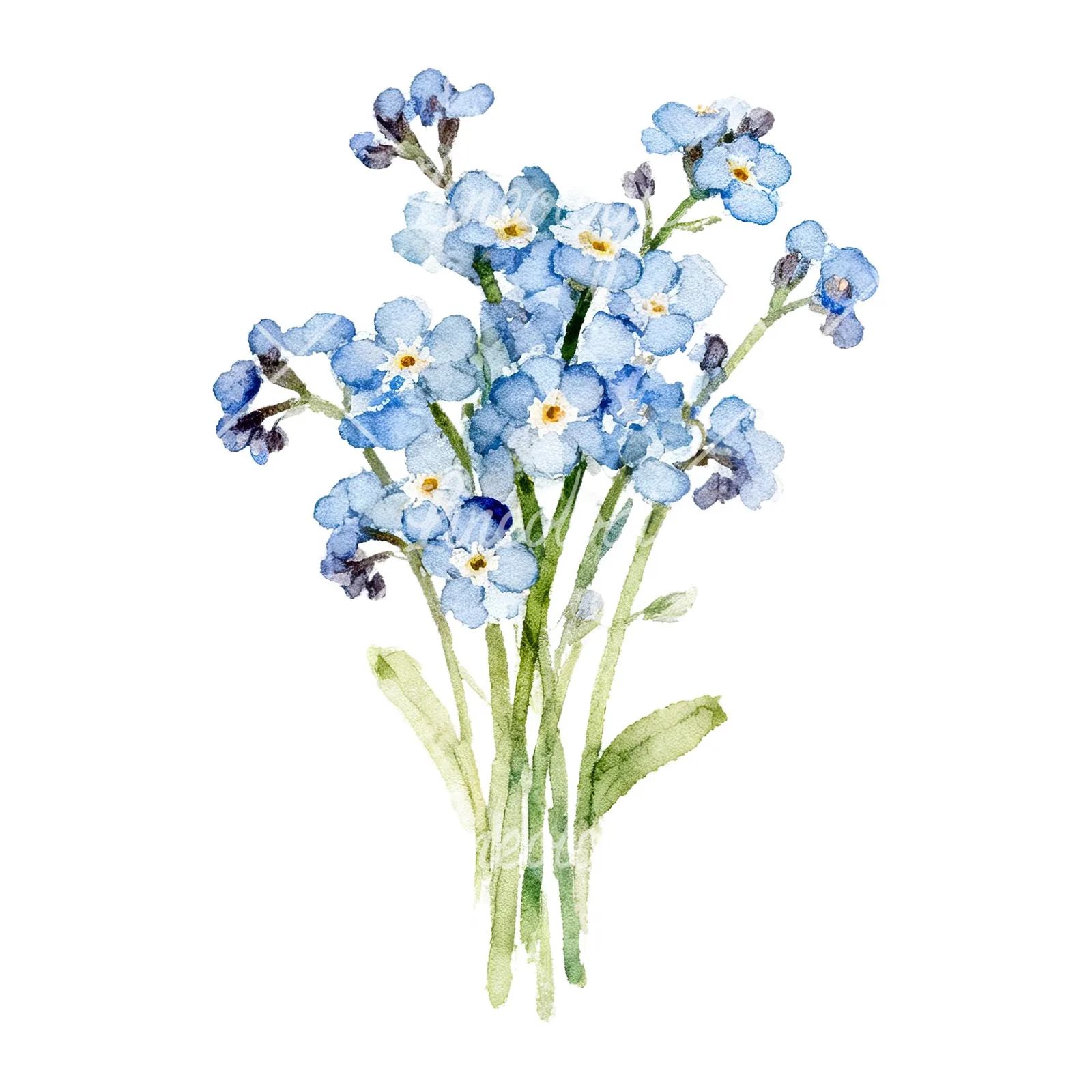 Watercolor blue and purple forget me not bouquet clipart 7 of 9 on a white background (JPG)