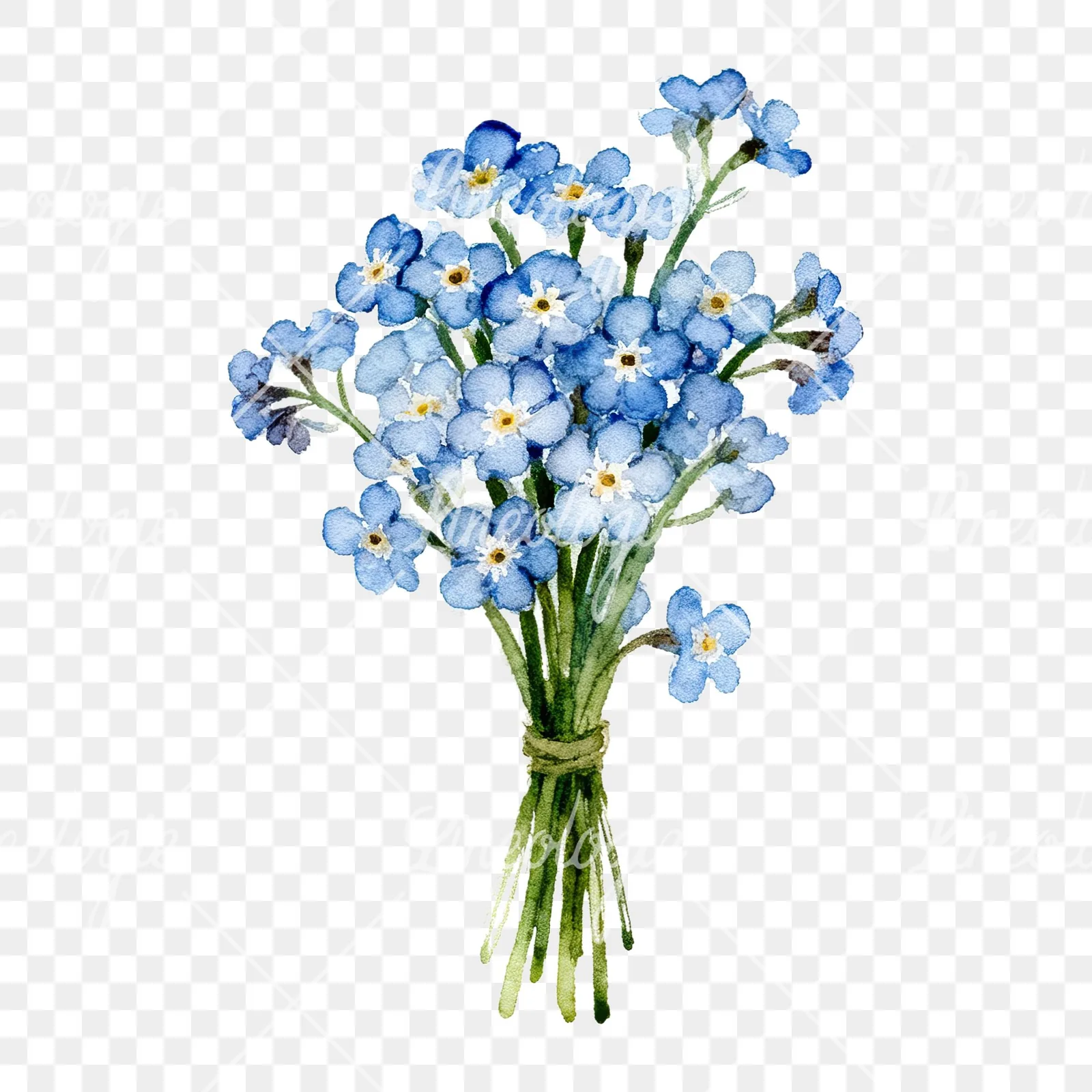 Watercolor blue and purple forget me not bouquet clipart 8 of 9 on a transparent background (PNG)