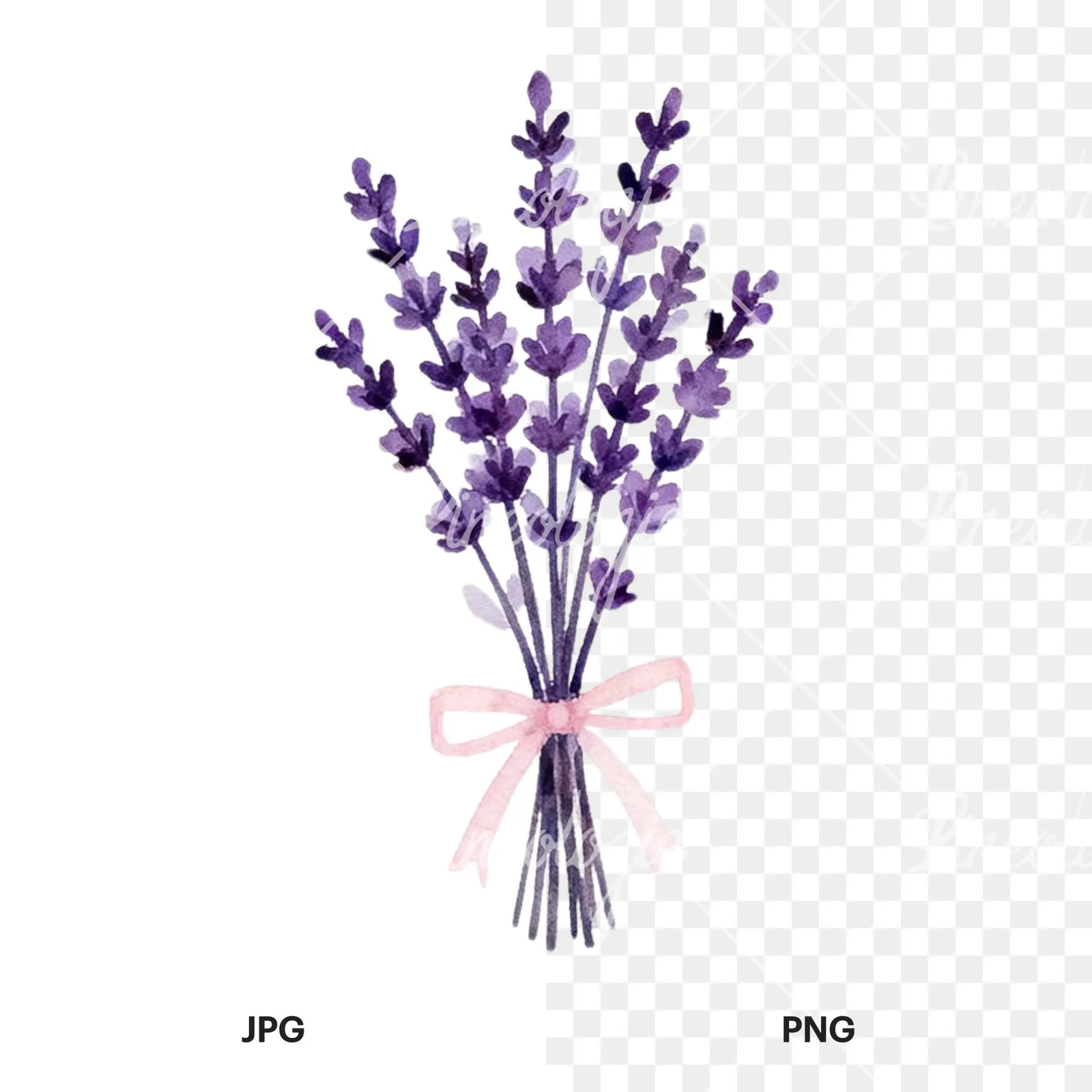 Watercolor lavender and blush wedding bouquet clipart 1 of 9, as a JPG on white and a transparent PNG