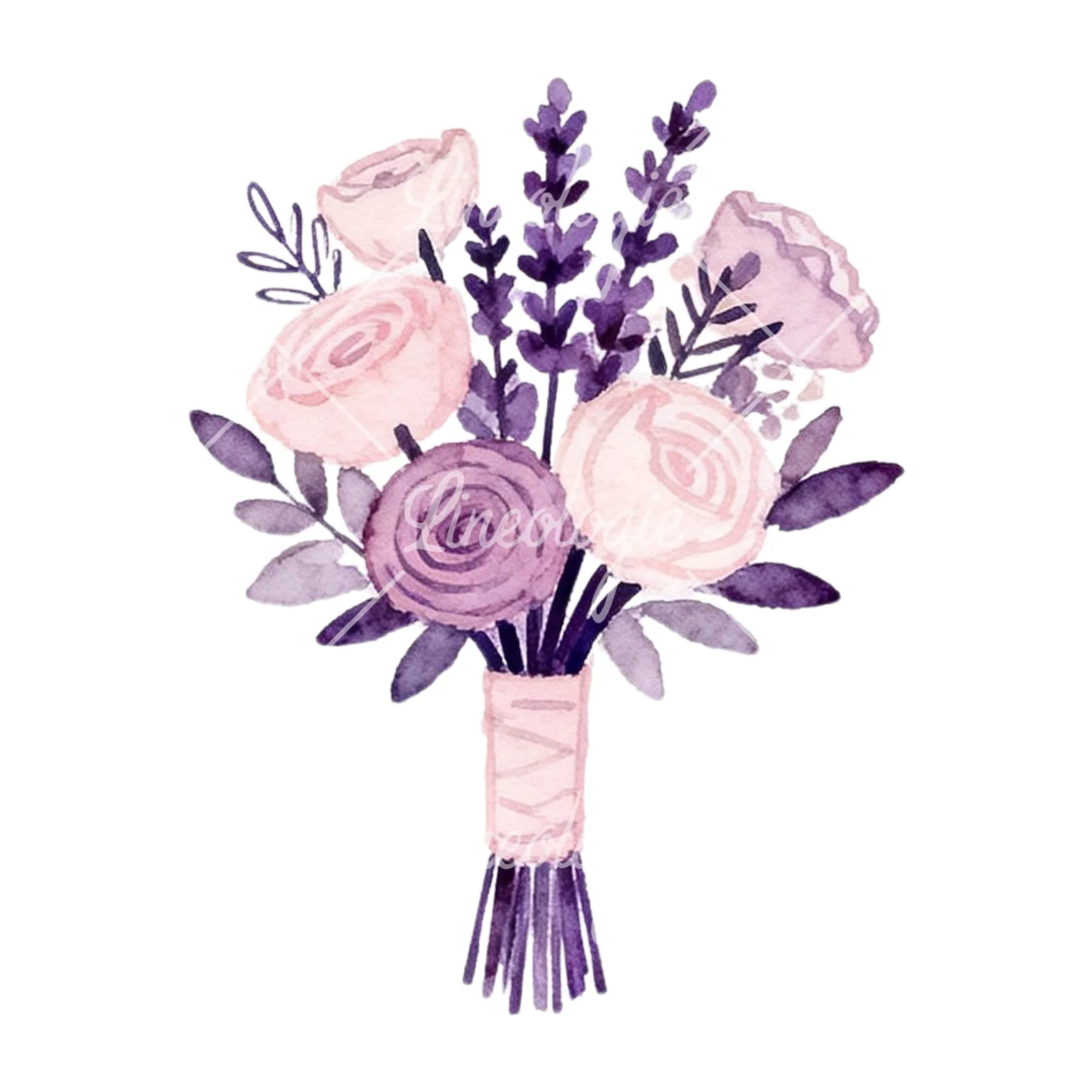 Watercolor lavender and blush wedding bouquet clipart 2 of 9 on a white background (JPG)