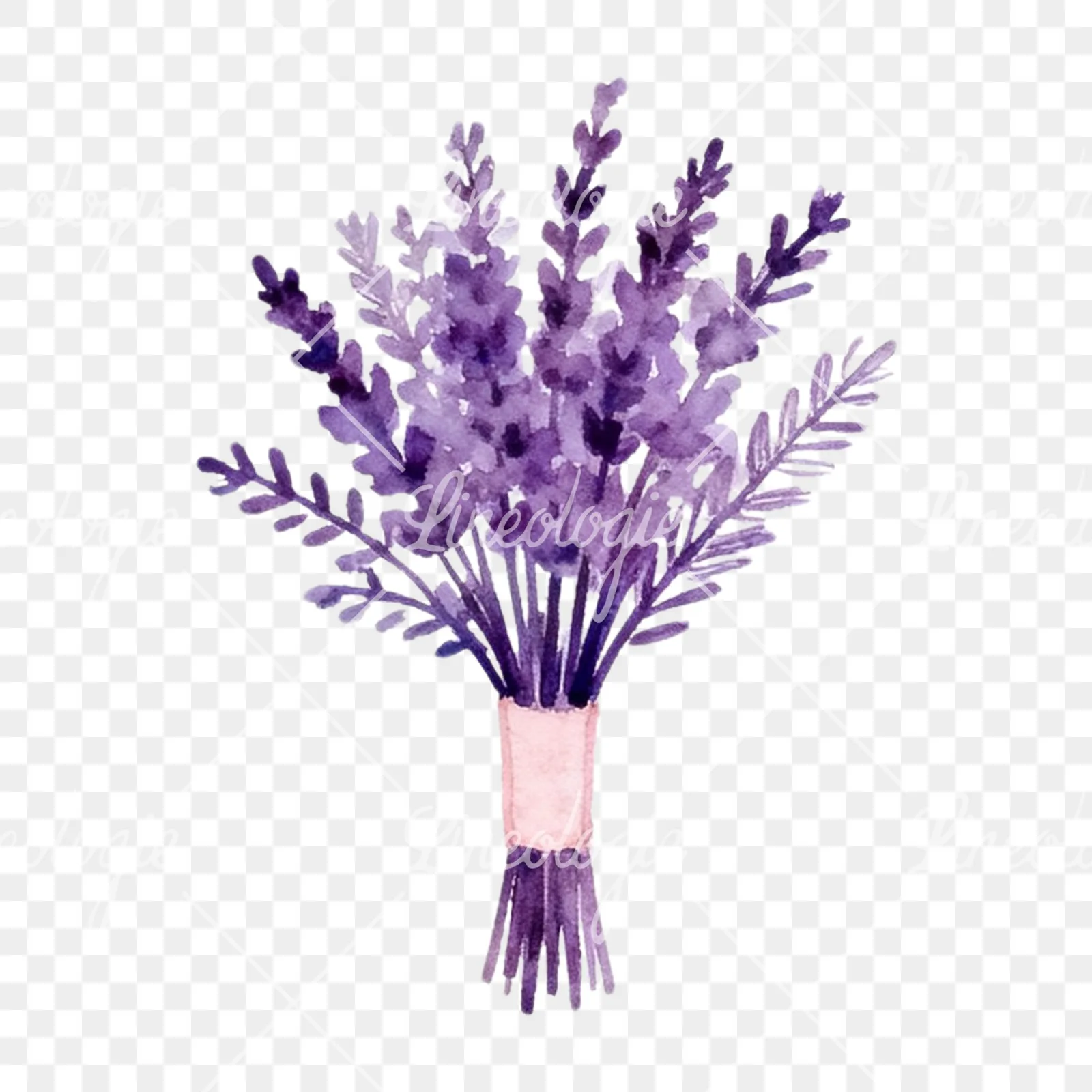Watercolor lavender and blush wedding bouquet clipart 5 of 9 on a transparent background (PNG)
