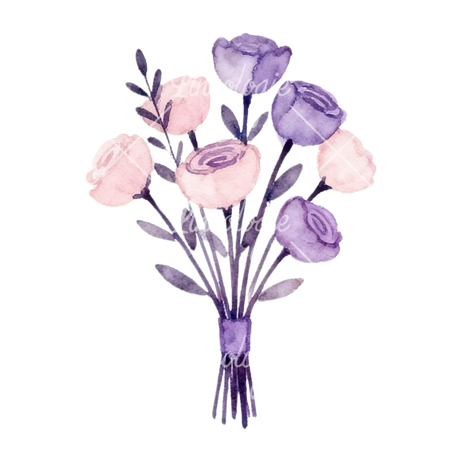 Watercolor lavender and blush wedding bouquet clipart 6 of 9 on a white background (JPG)
