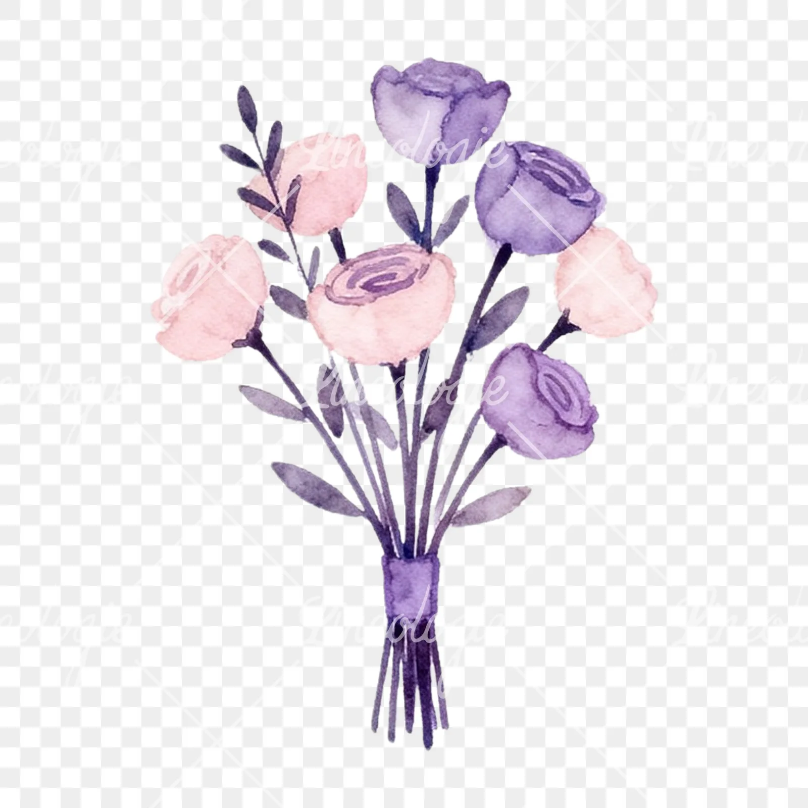 Watercolor lavender and blush wedding bouquet clipart 6 of 9 on a transparent background (PNG)