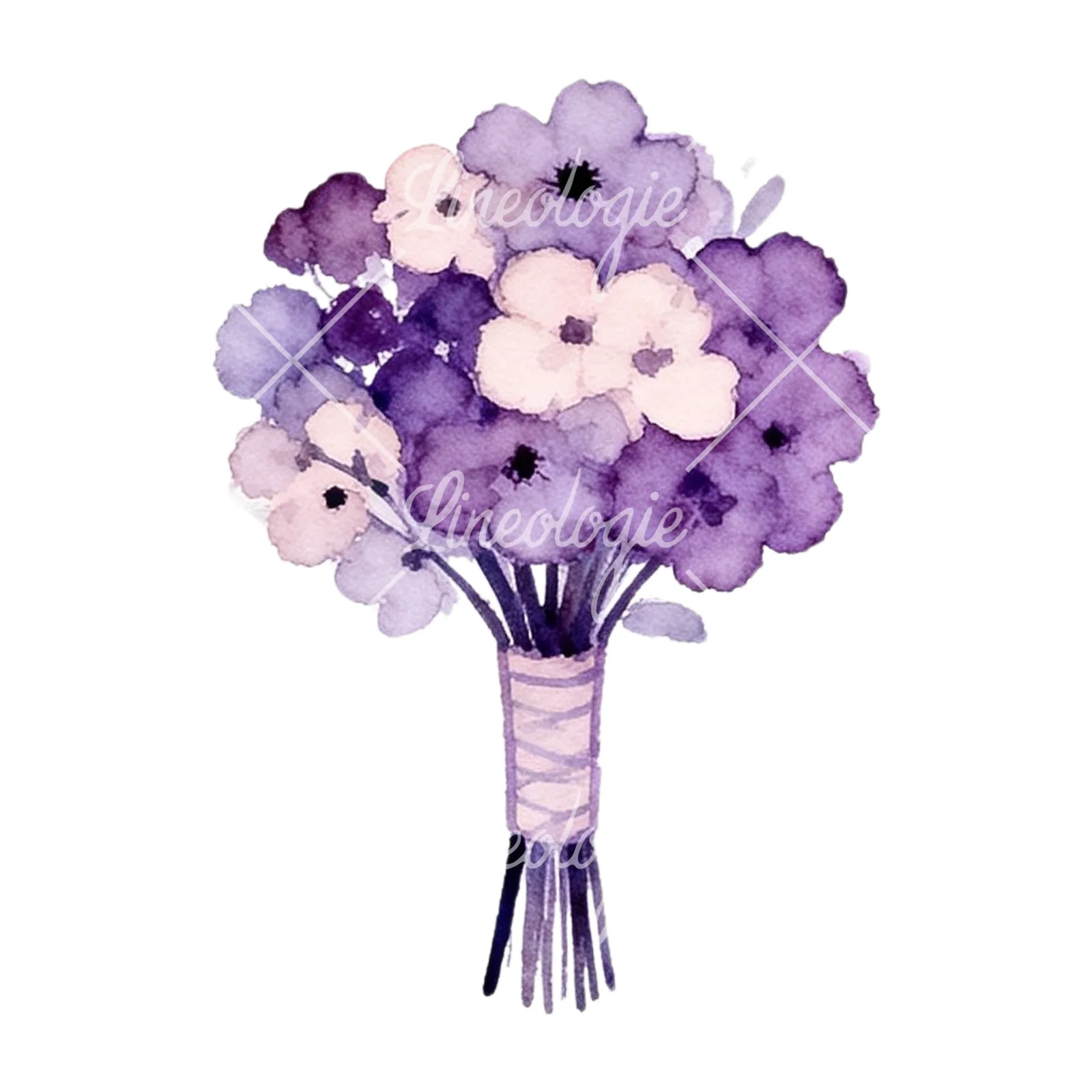 Watercolor lavender and blush wedding bouquet clipart 7 of 9 on a white background (JPG)