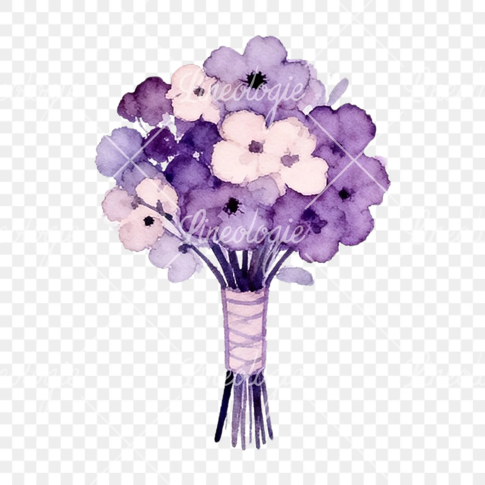 Watercolor lavender and blush wedding bouquet clipart 7 of 9 on a transparent background (PNG)