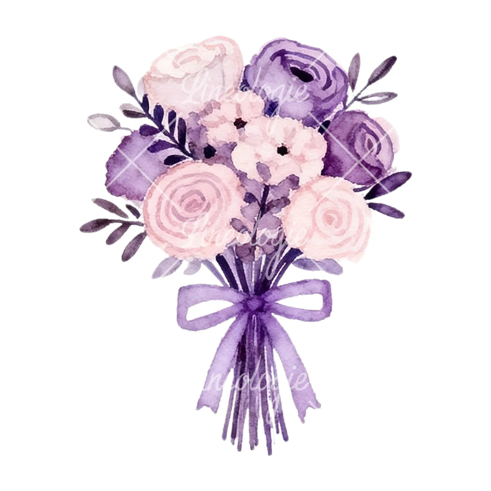 Watercolor lavender and blush wedding bouquet clipart 8 of 9 on a white background (JPG)