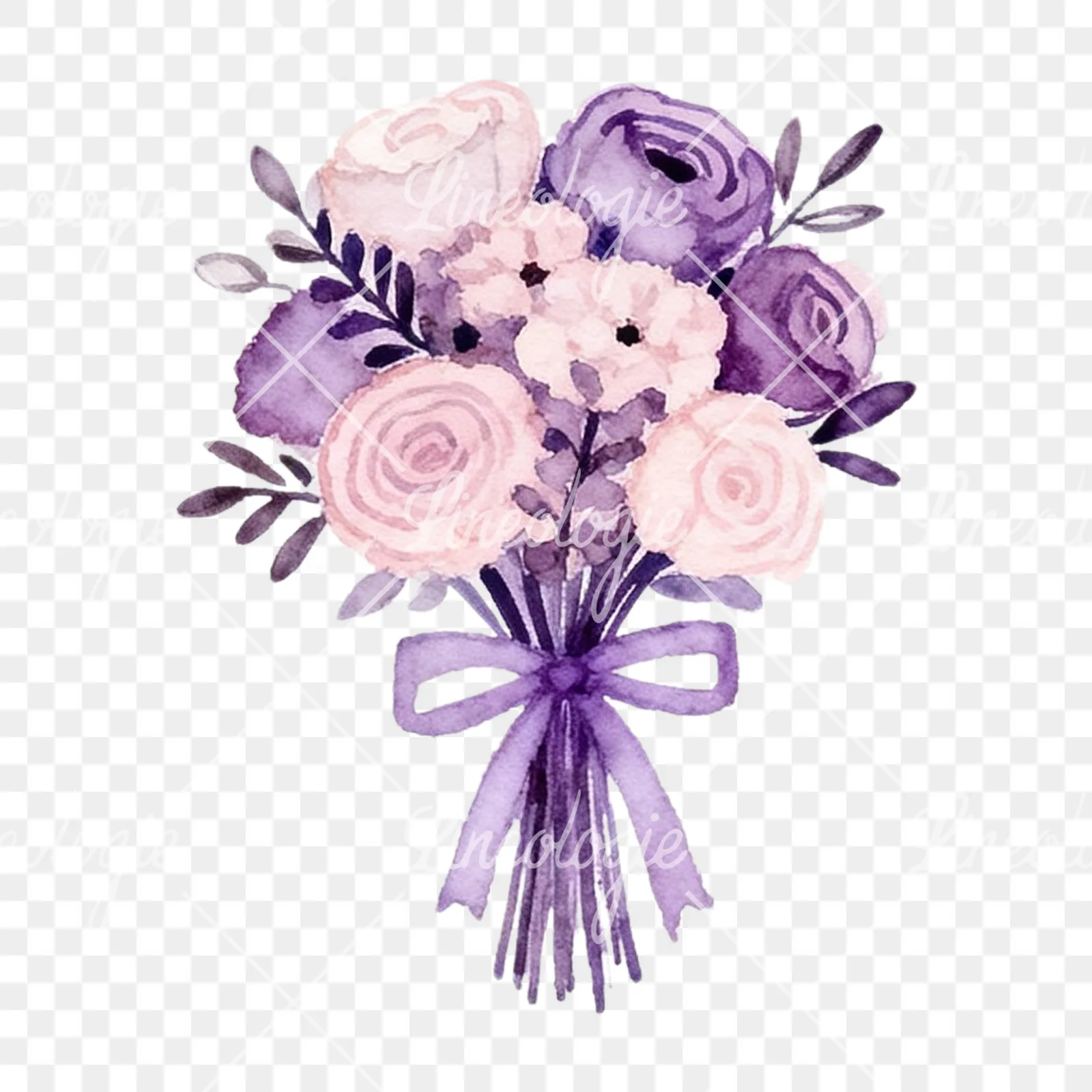 Watercolor lavender and blush wedding bouquet clipart 8 of 9 on a transparent background (PNG)