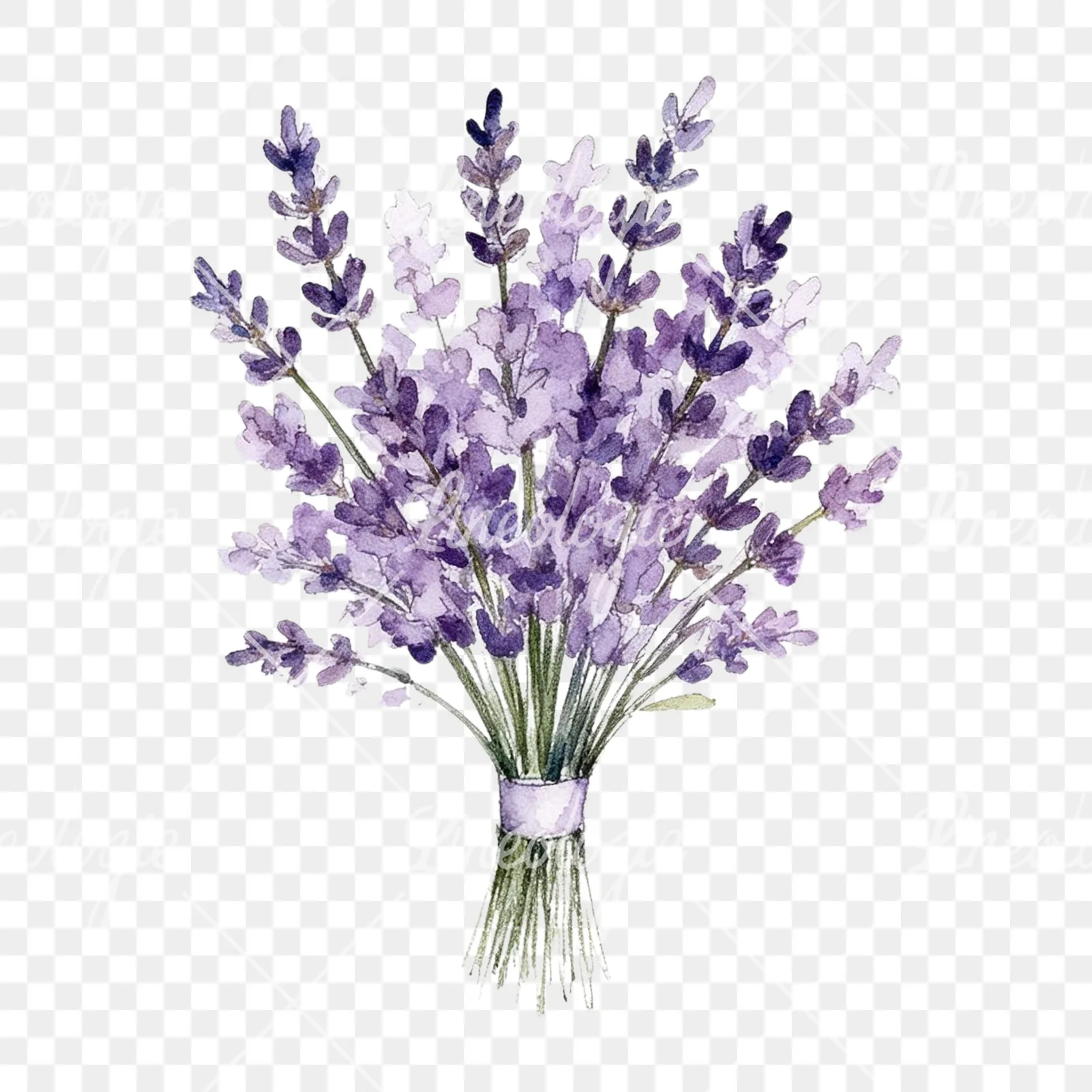Watercolor lavender and pale pink wedding bouquet clipart 1 of 9 on a transparent background (PNG)
