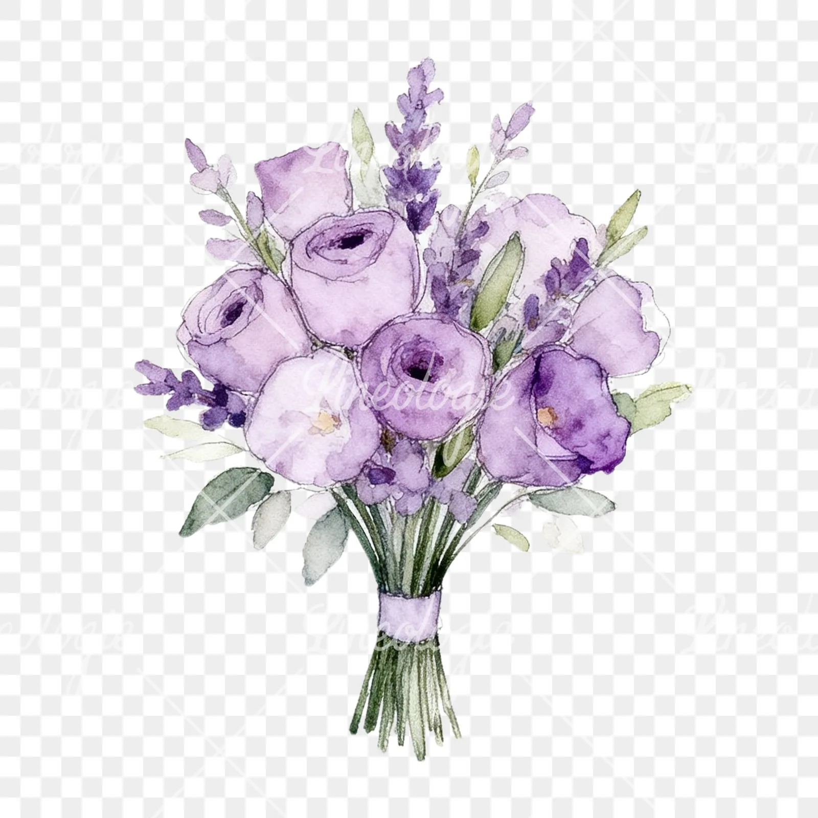 Watercolor lavender and pale pink wedding bouquet clipart 3 of 9 on a transparent background (PNG)