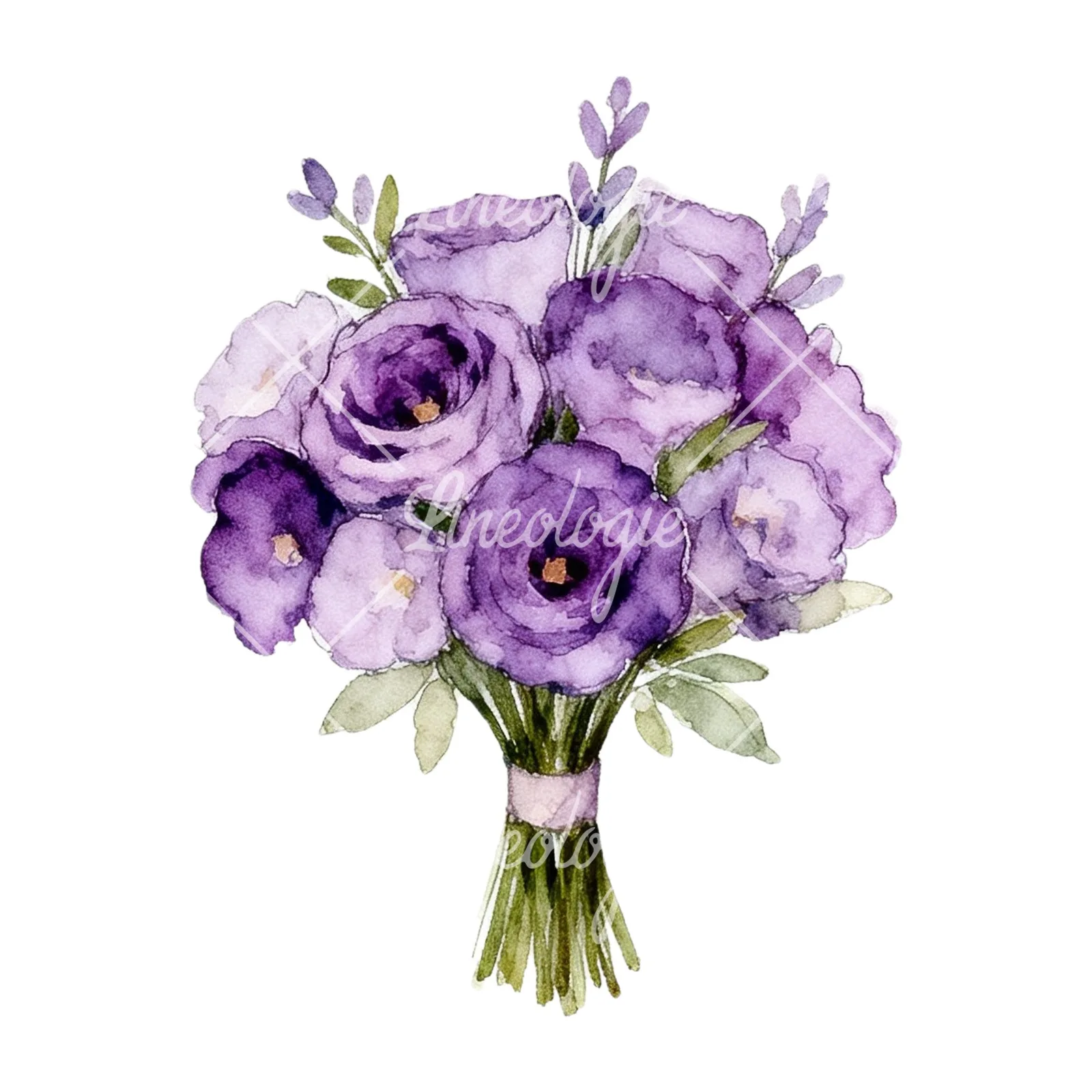 Watercolor lavender and pale pink wedding bouquet clipart 5 of 9 on a white background (JPG)