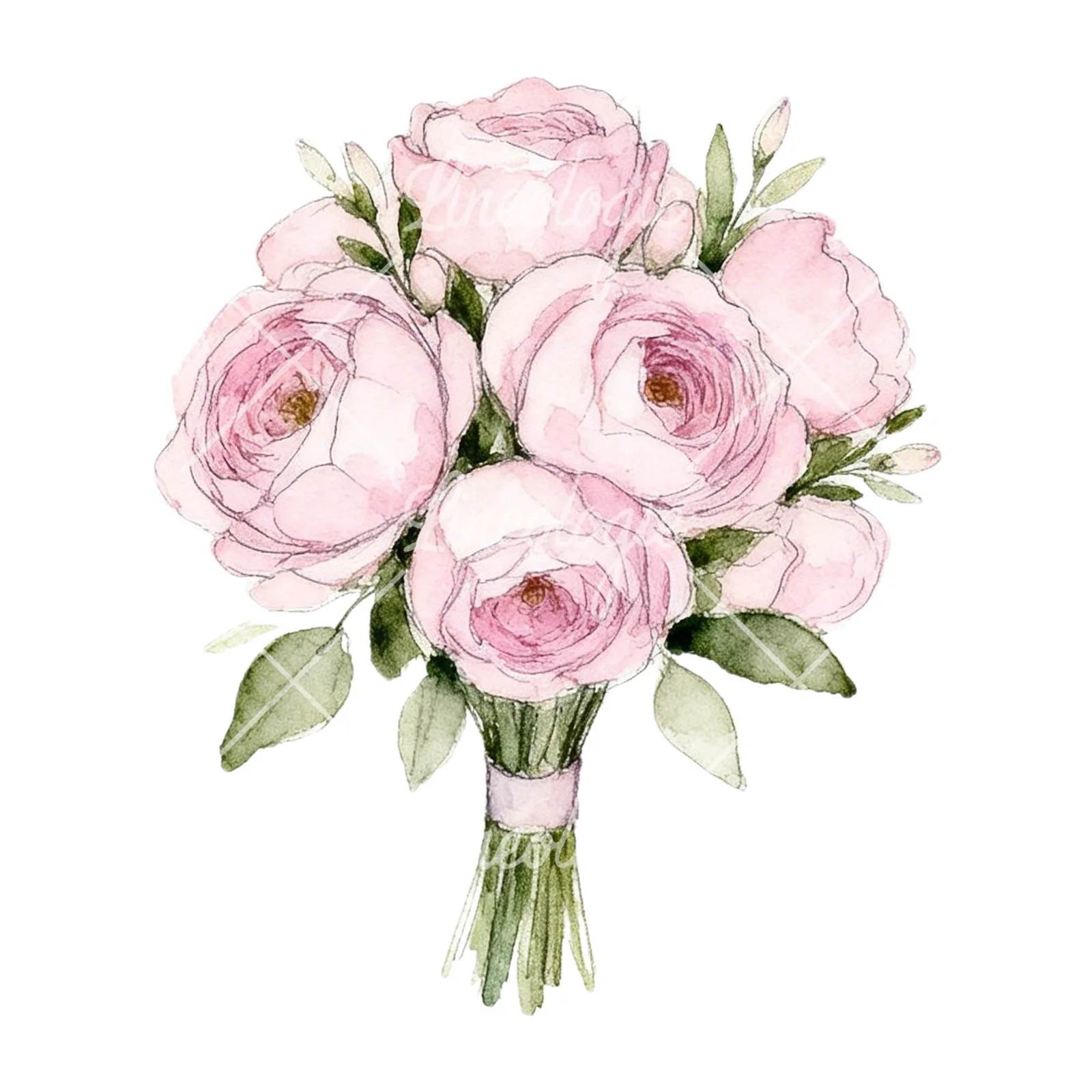 Watercolor lavender and pale pink wedding bouquet clipart 6 of 9 on a white background (JPG)