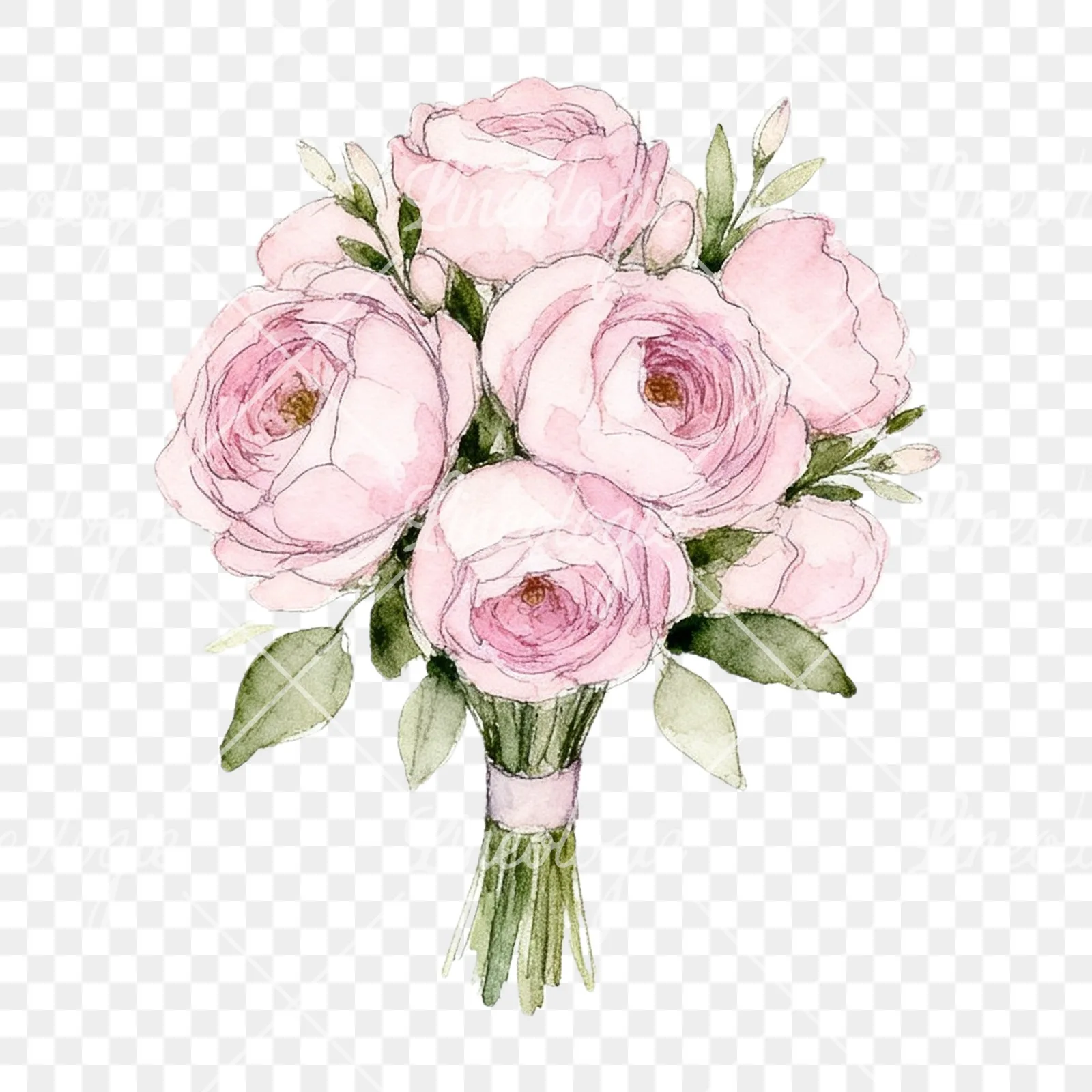 Watercolor lavender and pale pink wedding bouquet clipart 6 of 9 on a transparent background (PNG)