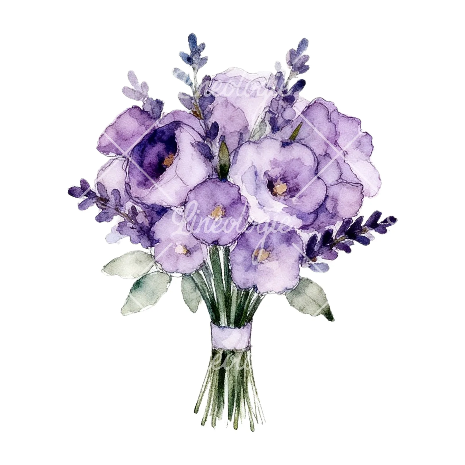 Watercolor lavender and pale pink wedding bouquet clipart 7 of 9 on a white background (JPG)