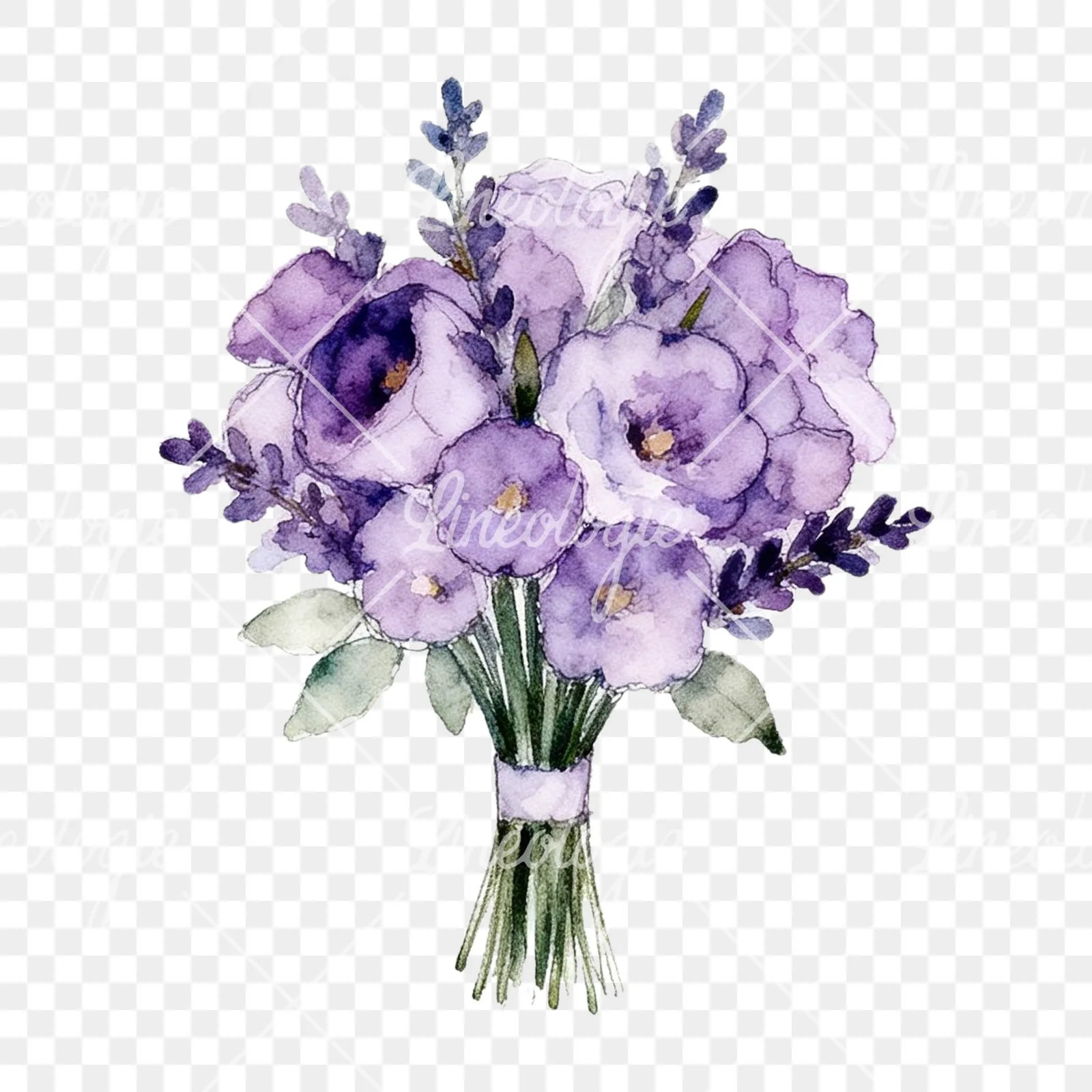 Watercolor lavender and pale pink wedding bouquet clipart 7 of 9 on a transparent background (PNG)