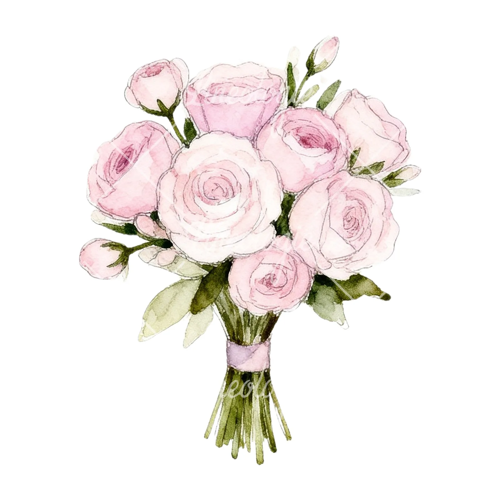 Watercolor lavender and pale pink wedding bouquet clipart 8 of 9 on a white background (JPG)